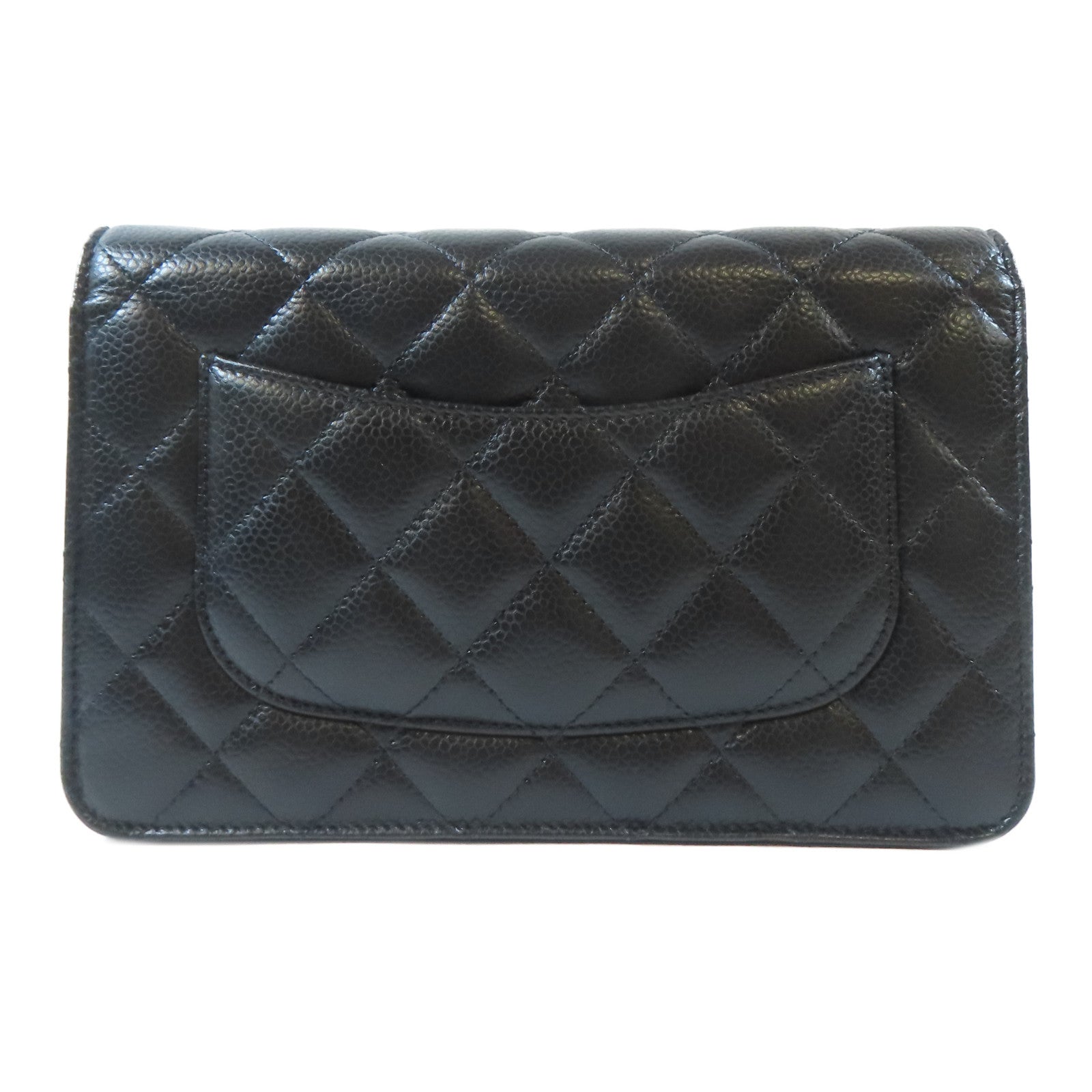 CHANEL 菱格Caviar皮革Wallet On Chain金扣鏈帶肩背袋黑色