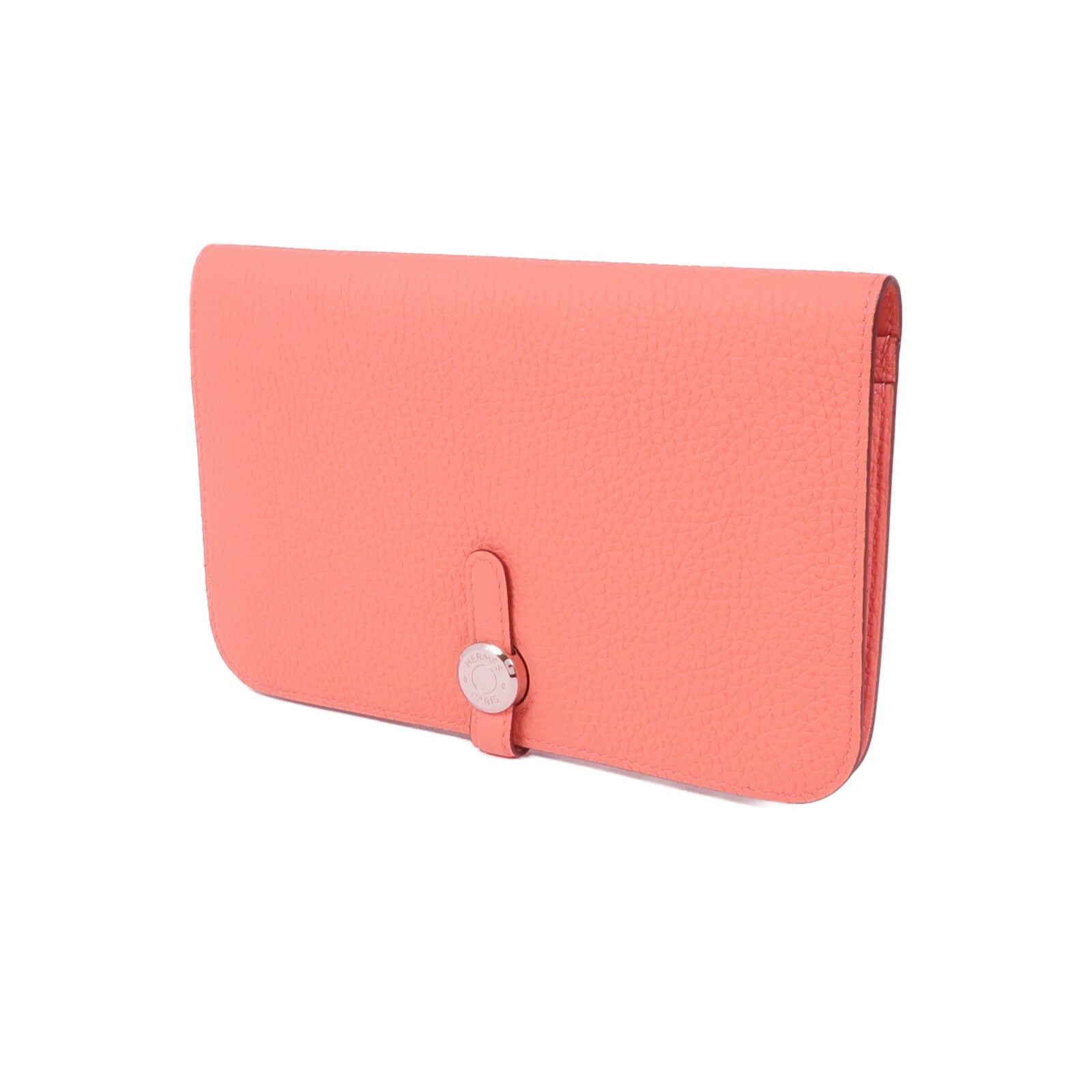 HERMES Clemence皮革Dogon銀扣長錢包Rose Candy