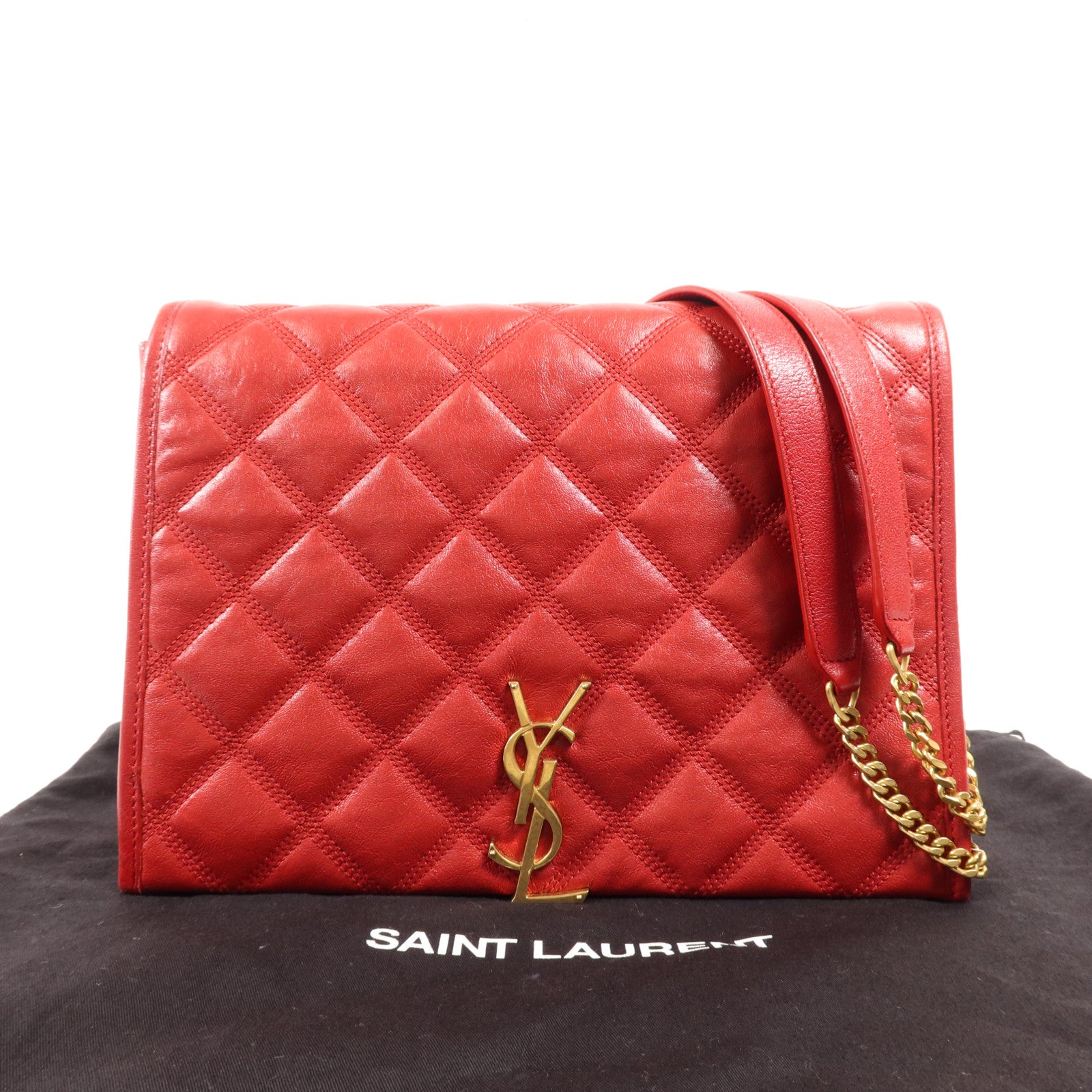SAINT LAURENT 牛皮皮革Shoulder Bag金扣鏈帶肩背袋