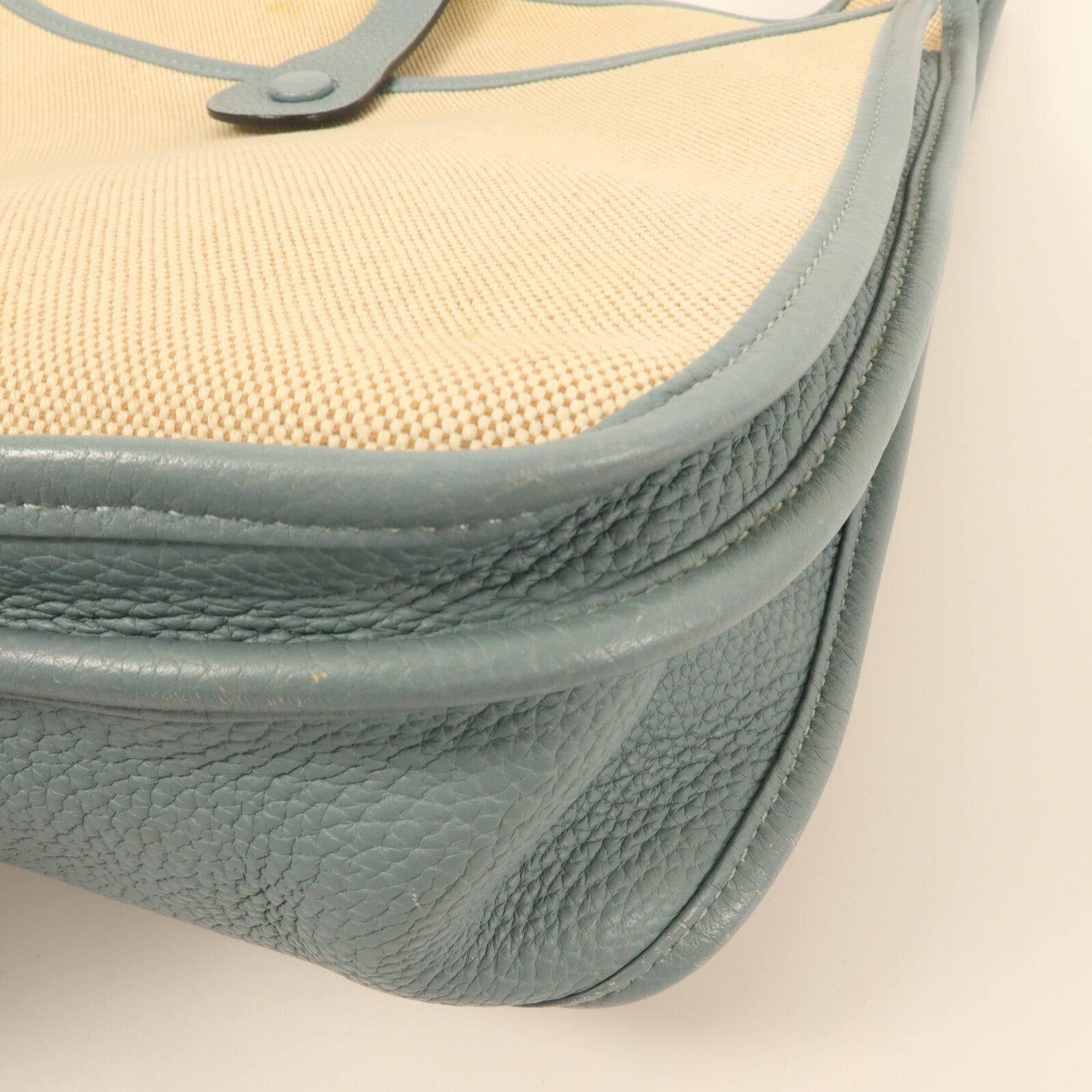 HERMES Toile H帆布/Clemence皮革Evelyne GM肩背袋Ciel