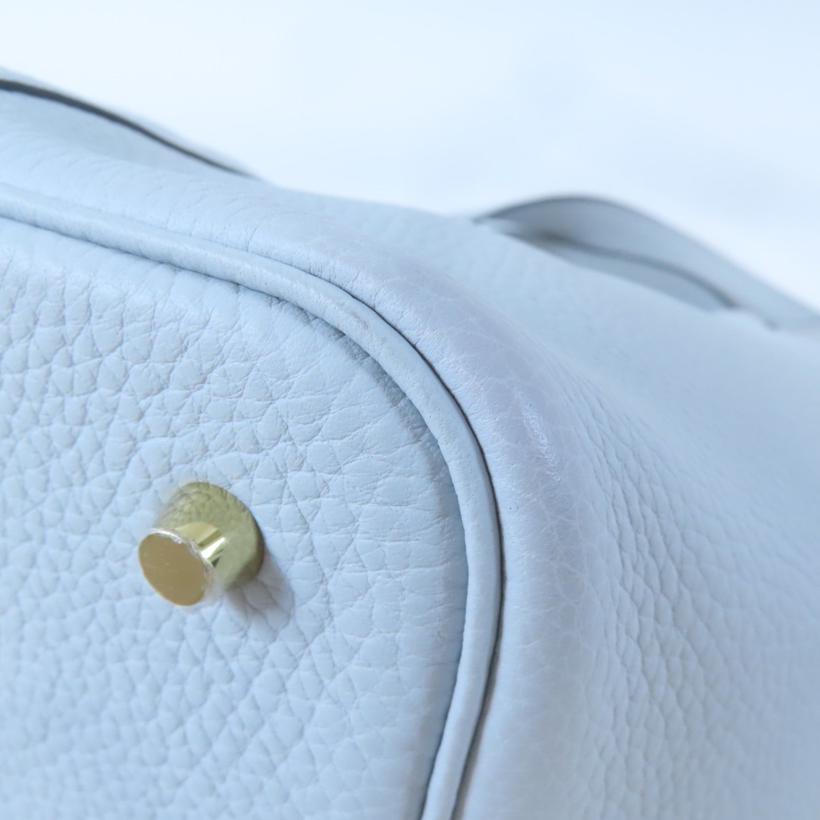 HERMES 【激減優惠】Clemence皮革Picotin MM金扣手挽袋淺藍色