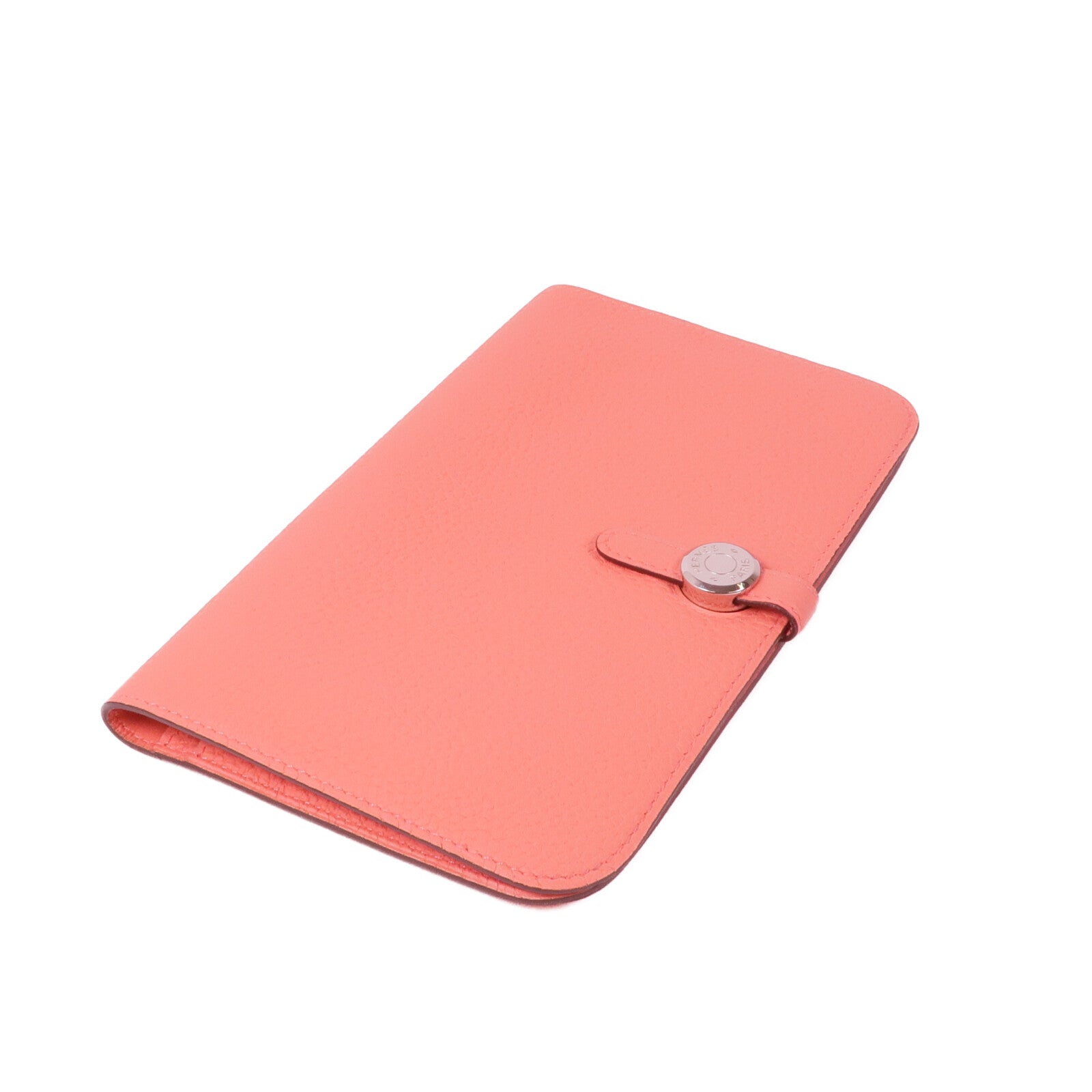 HERMES Clemence皮革Dogon銀扣長錢包Rose Candy