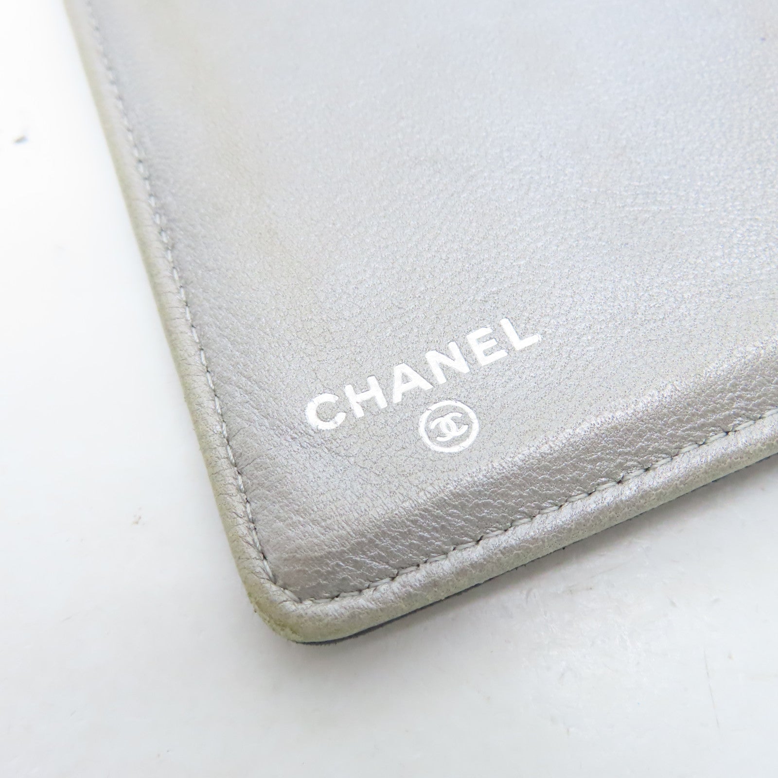 CHANEL Sheepskin Leather Long Wallet Silver Buckle Long Wallet Black