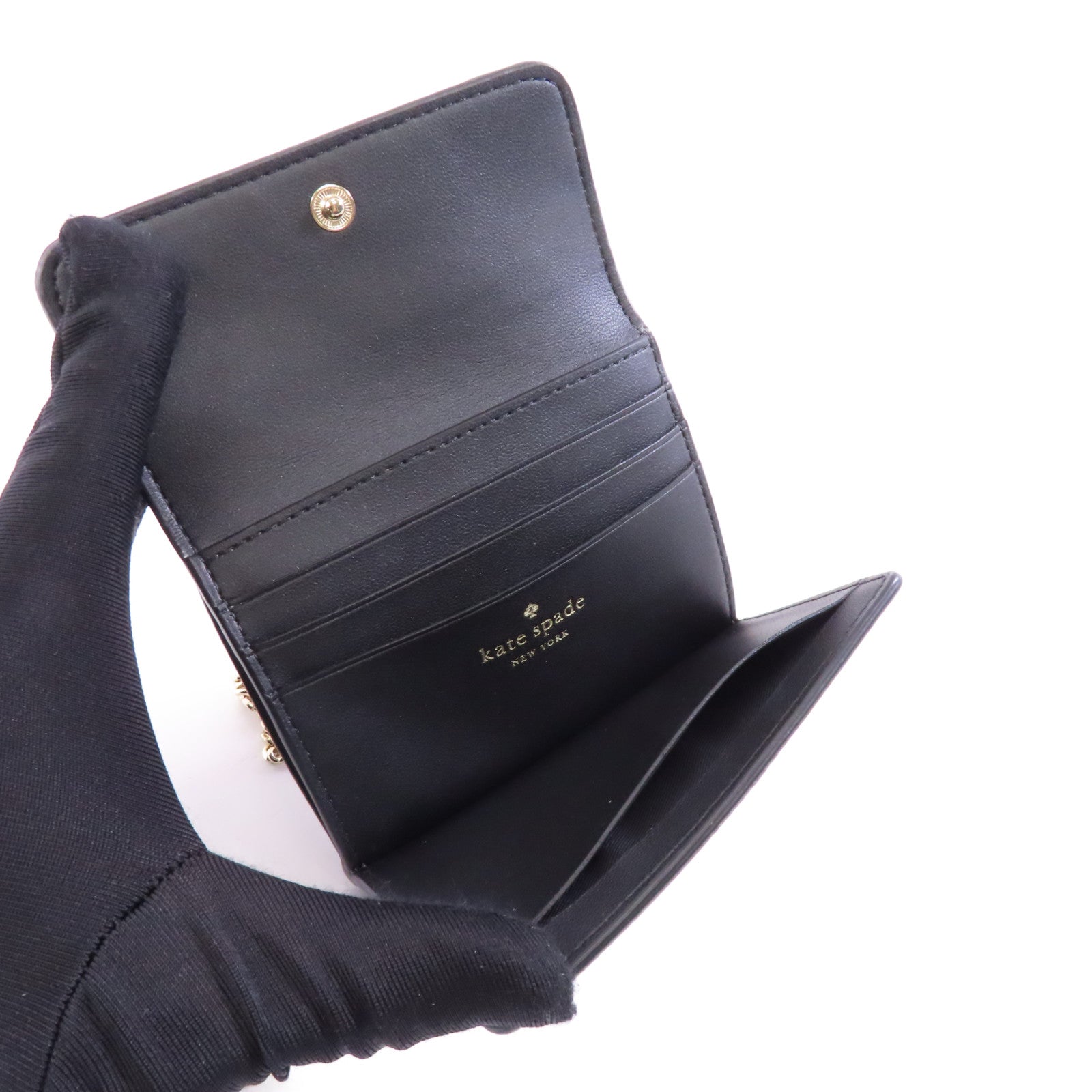 Kate Spade 牛皮皮革Card Case金扣卡片套黑色