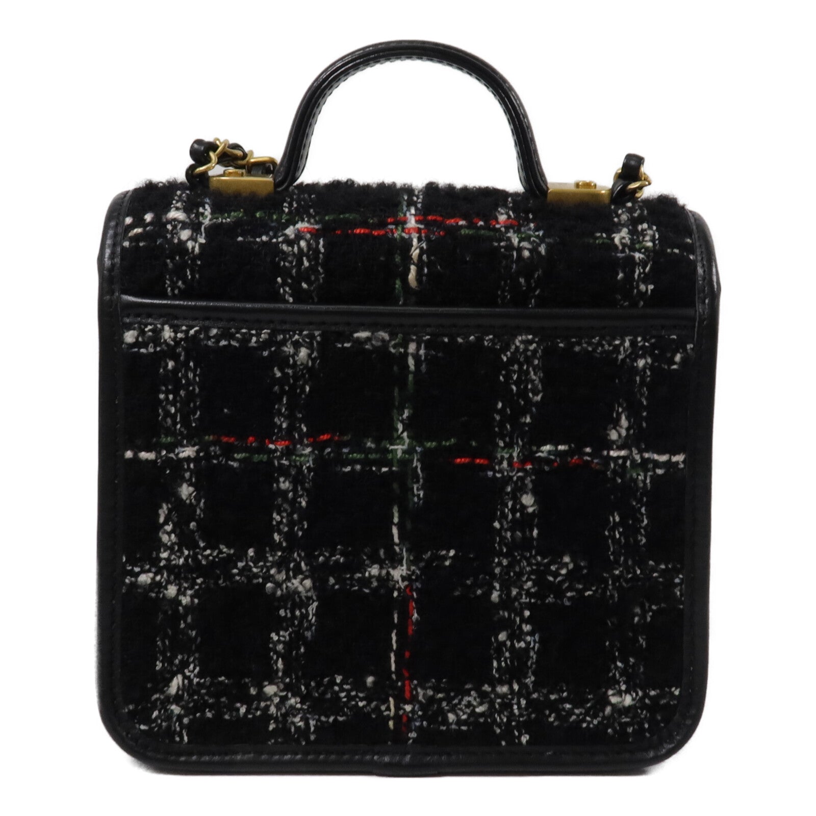 CHANEL Tweed/牛皮皮革Top Handle Flap Bag鏈帶手挽肩背兩用袋