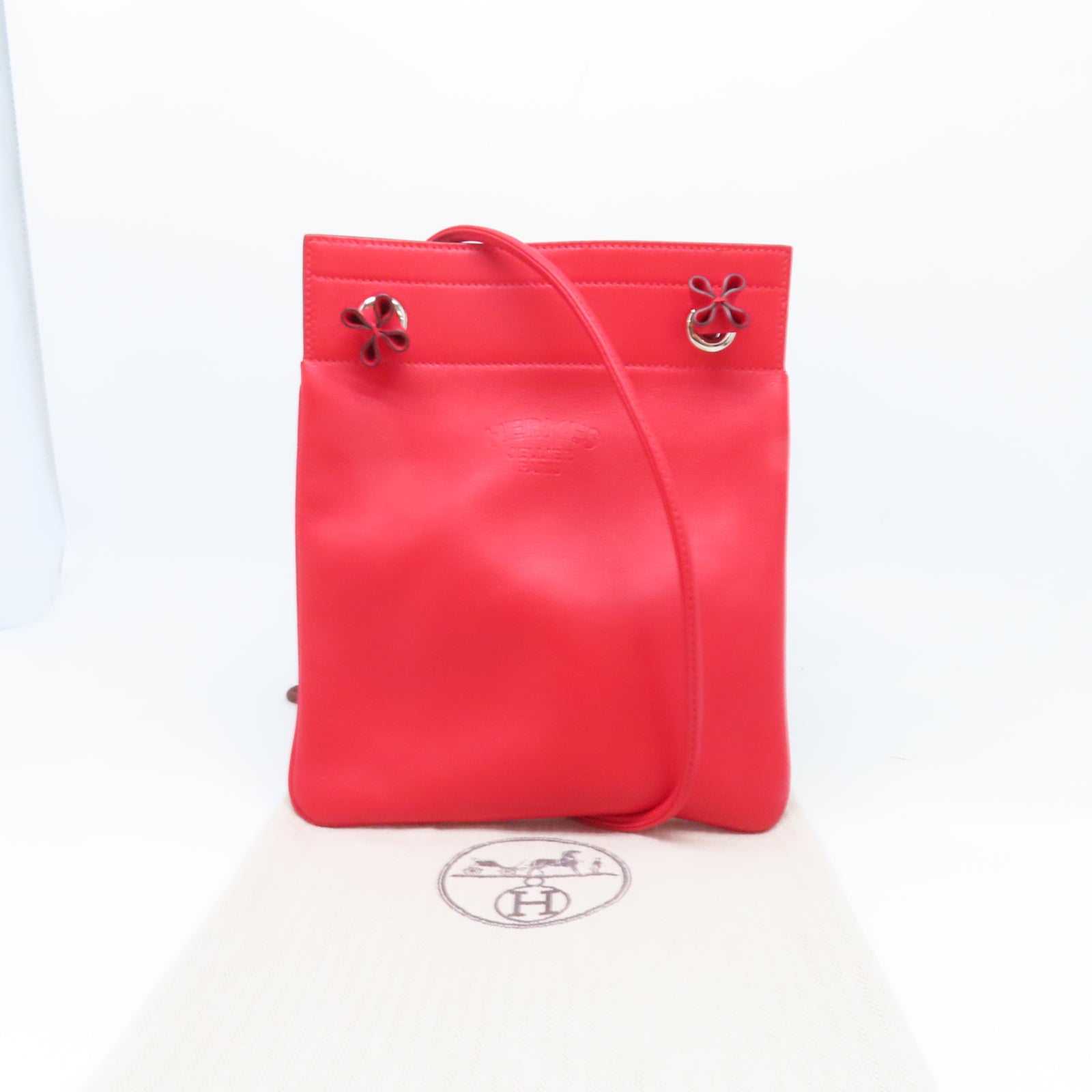 HERMES Veau Swift皮革Aline Mini銀扣肩背袋Rouge De Coeur/紅色