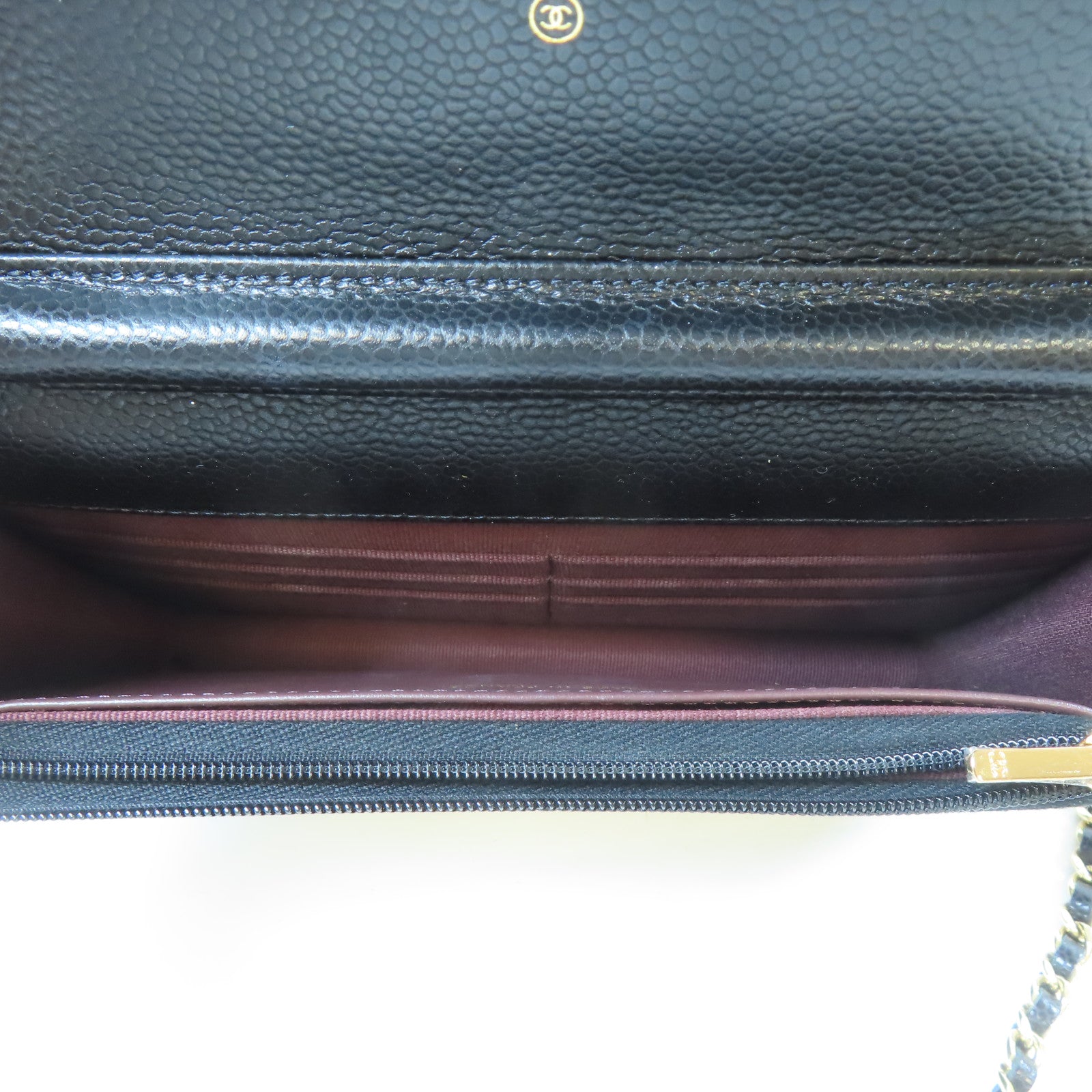 CHANEL 菱格Caviar皮革Wallet On Chain金扣鏈帶肩背袋黑色