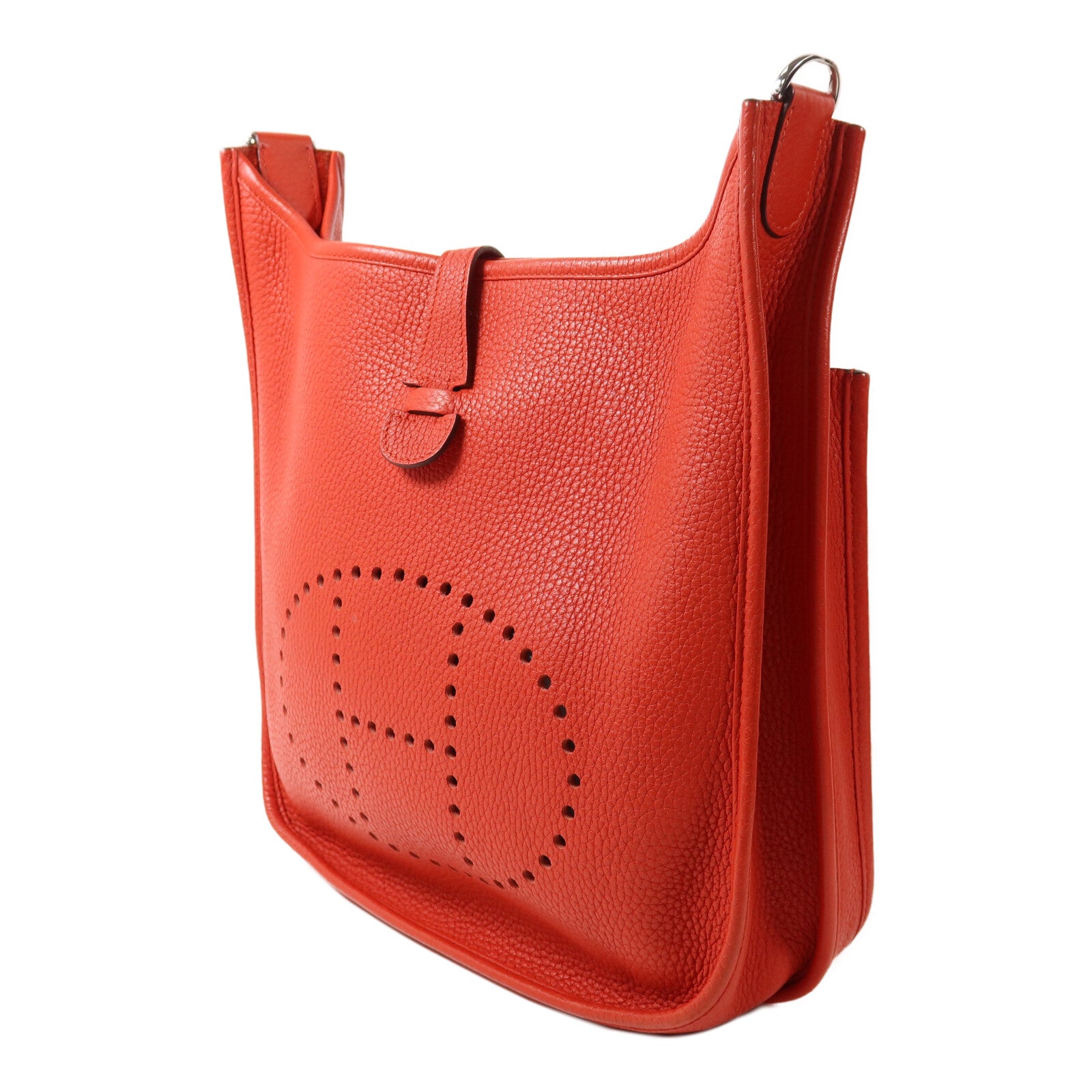 HERMES Clemence皮革Evelyne PM肩背袋Rouge Tomate