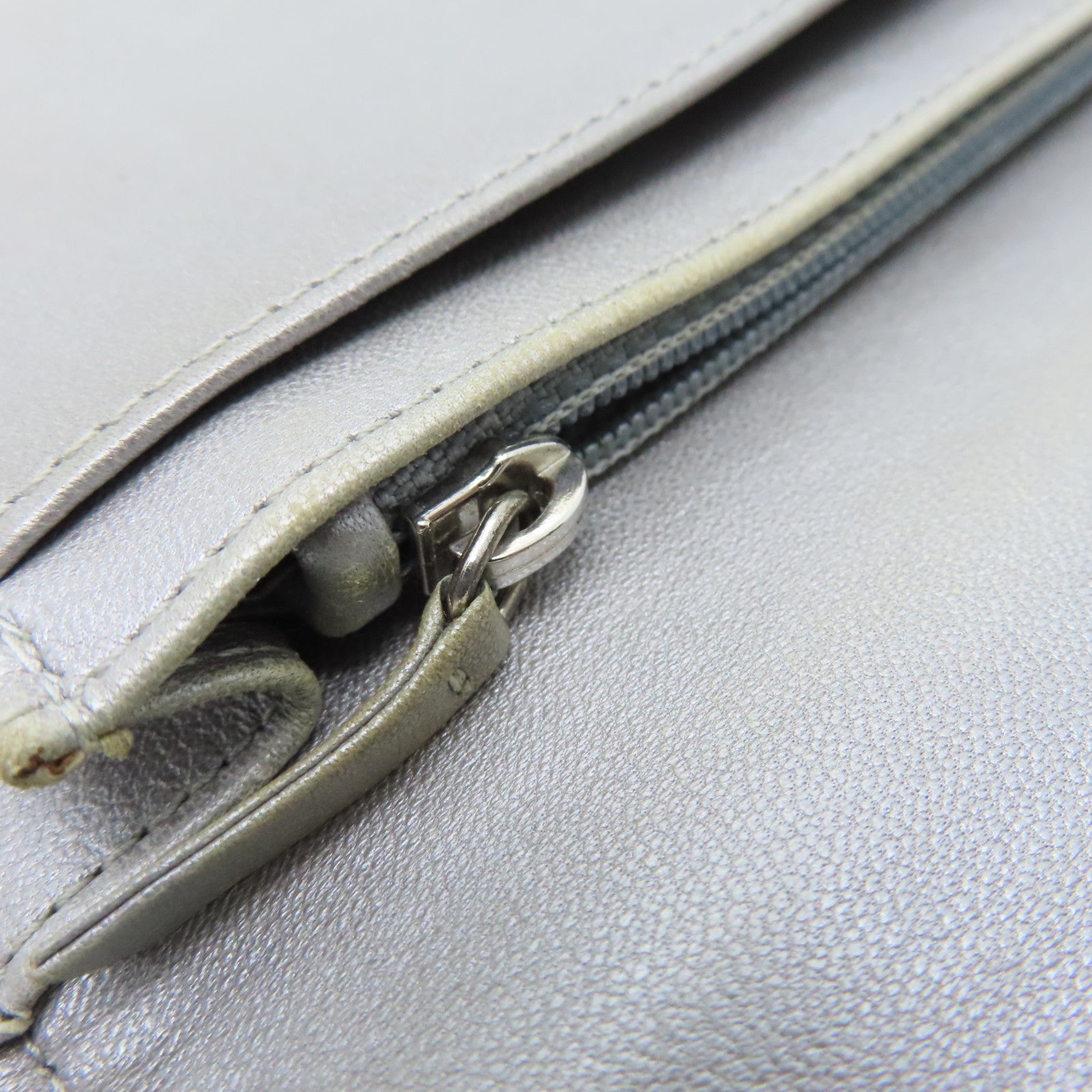 CHANEL Sheepskin Leather Long Wallet Silver Buckle Long Wallet Black