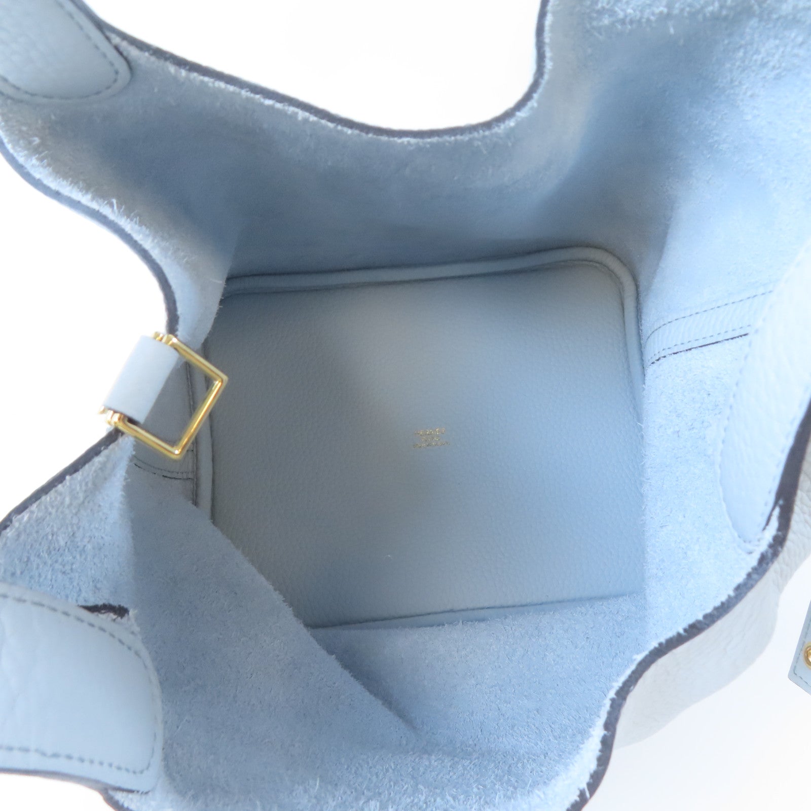 HERMES 【激減優惠】Clemence皮革Picotin MM金扣手挽袋淺藍色