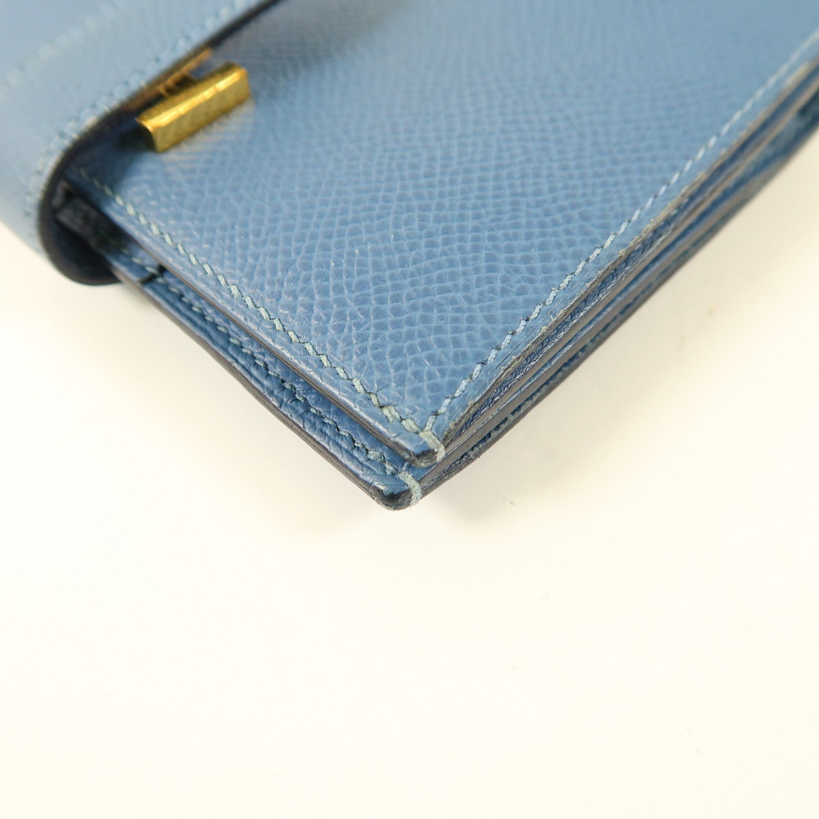 HERMES Epsom皮革Bearn Compant Wallet金扣錢包7R Bleu Azur