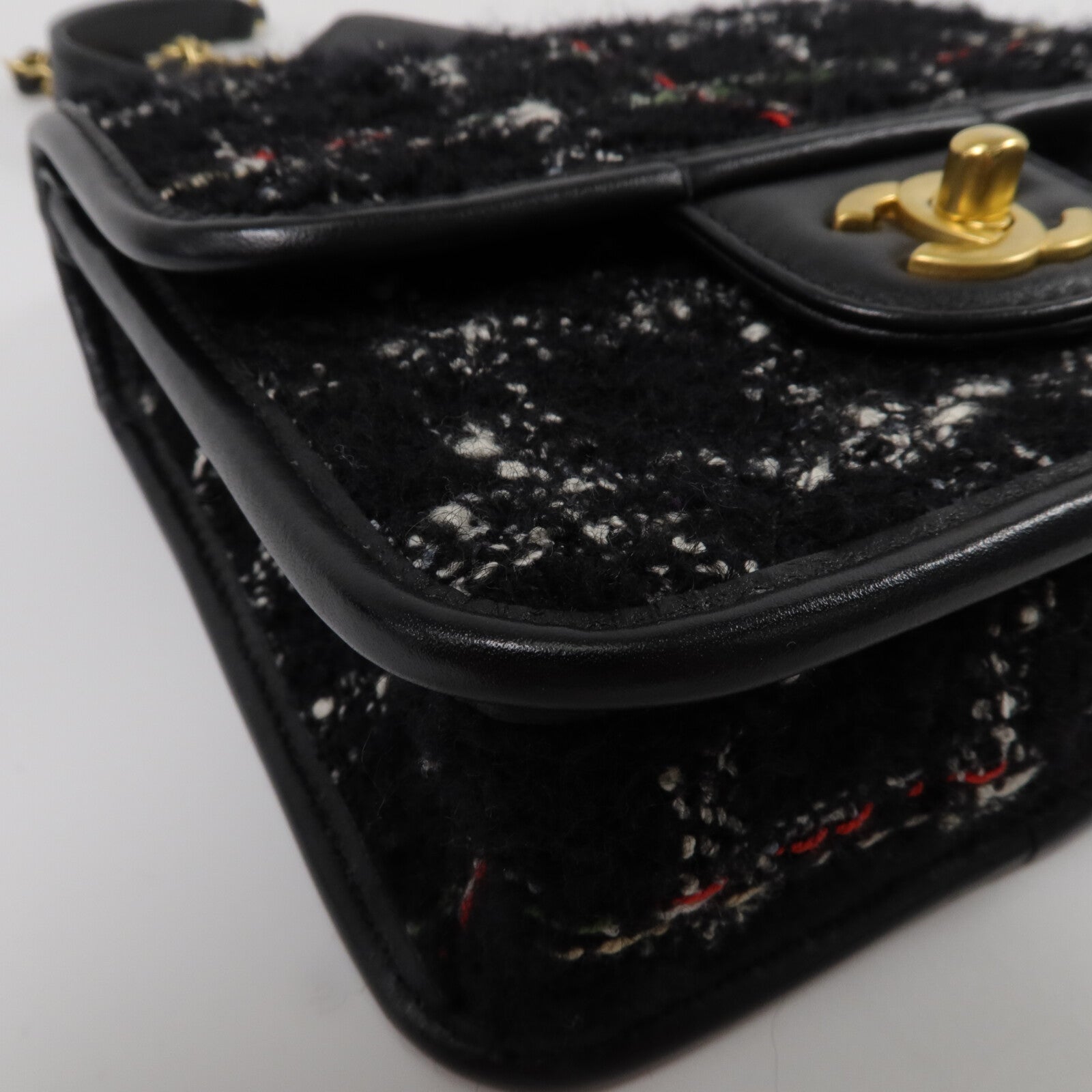 CHANEL Tweed/牛皮皮革Top Handle Flap Bag鏈帶手挽肩背兩用袋