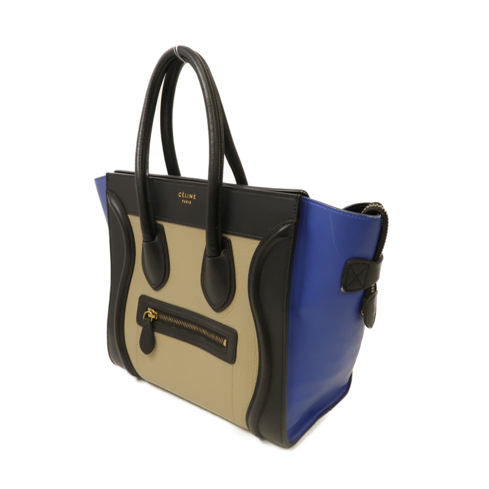 CELINE 牛皮皮革Mirco Luggage金扣手挽袋米色/黑色/藍色