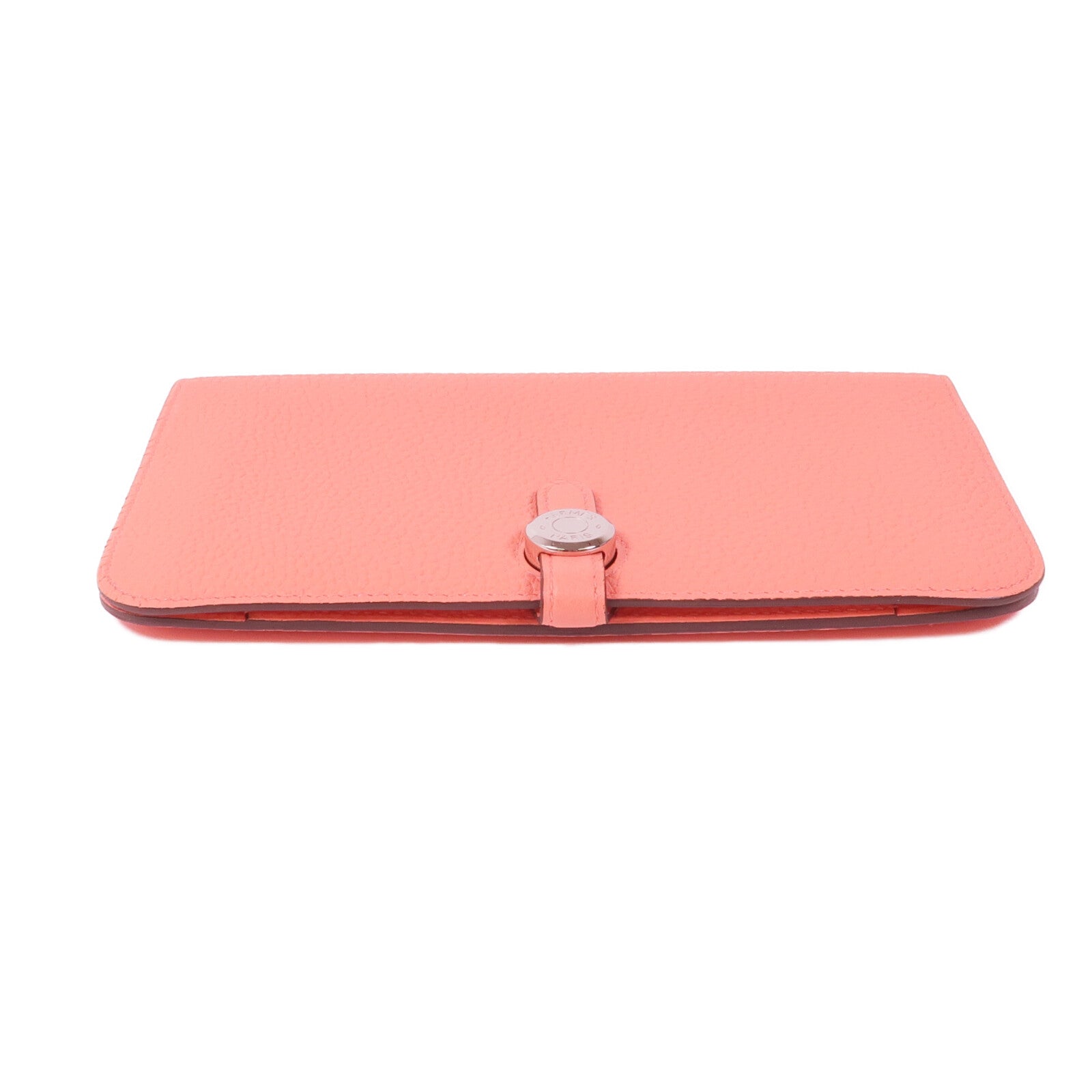 HERMES Clemence皮革Dogon銀扣長錢包Rose Candy