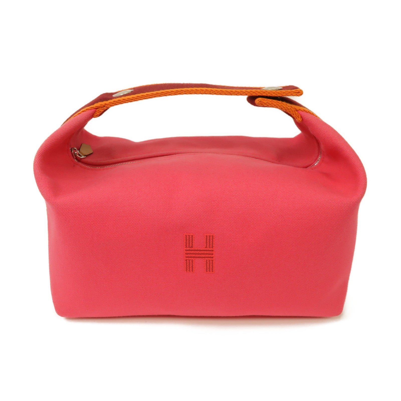 HERMES 帆布BridebA Brac銀扣手挽袋粉紅色