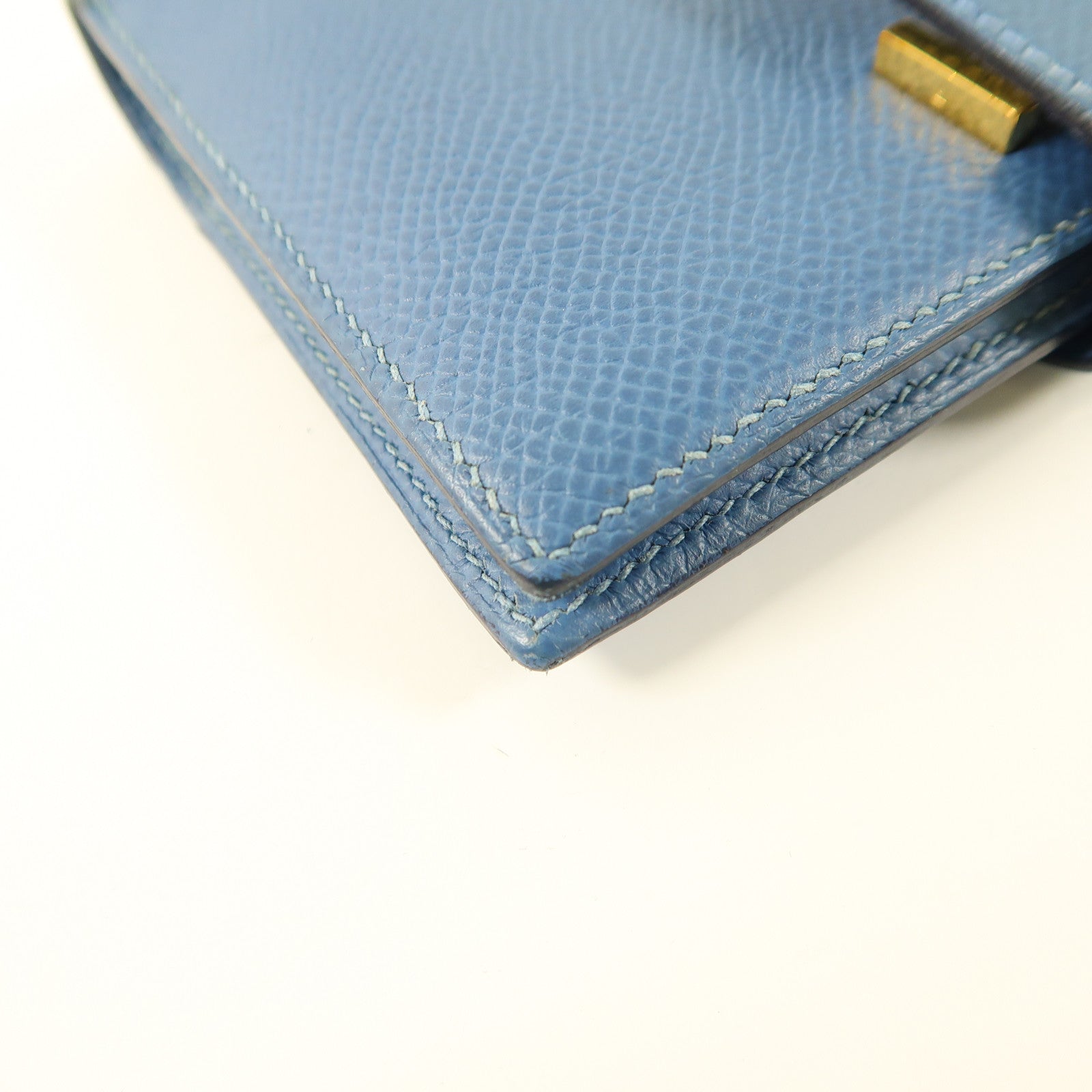 HERMES Epsom皮革Bearn Compant Wallet金扣錢包7R Bleu Azur