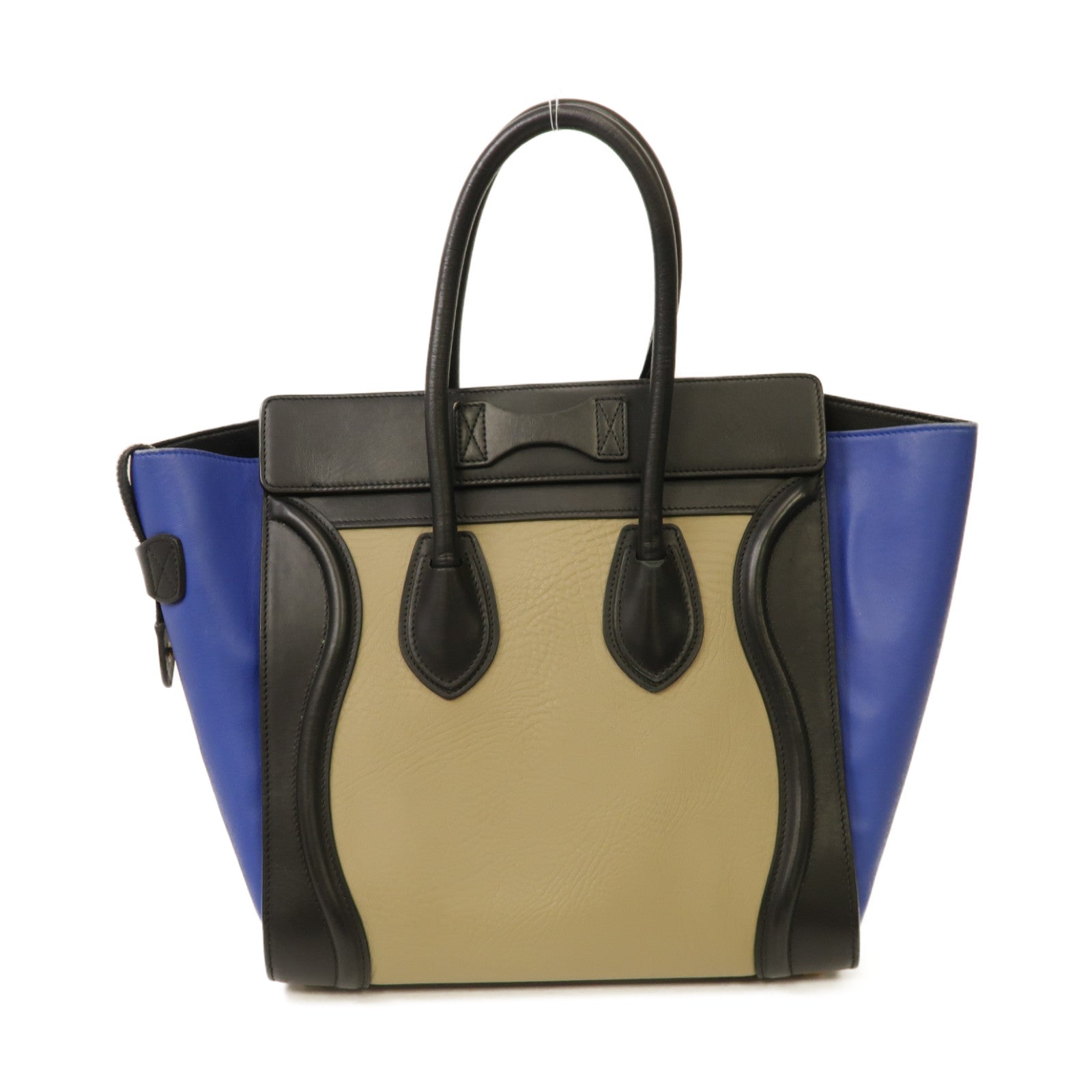 CELINE 牛皮皮革Mirco Luggage金扣手挽袋米色/黑色/藍色