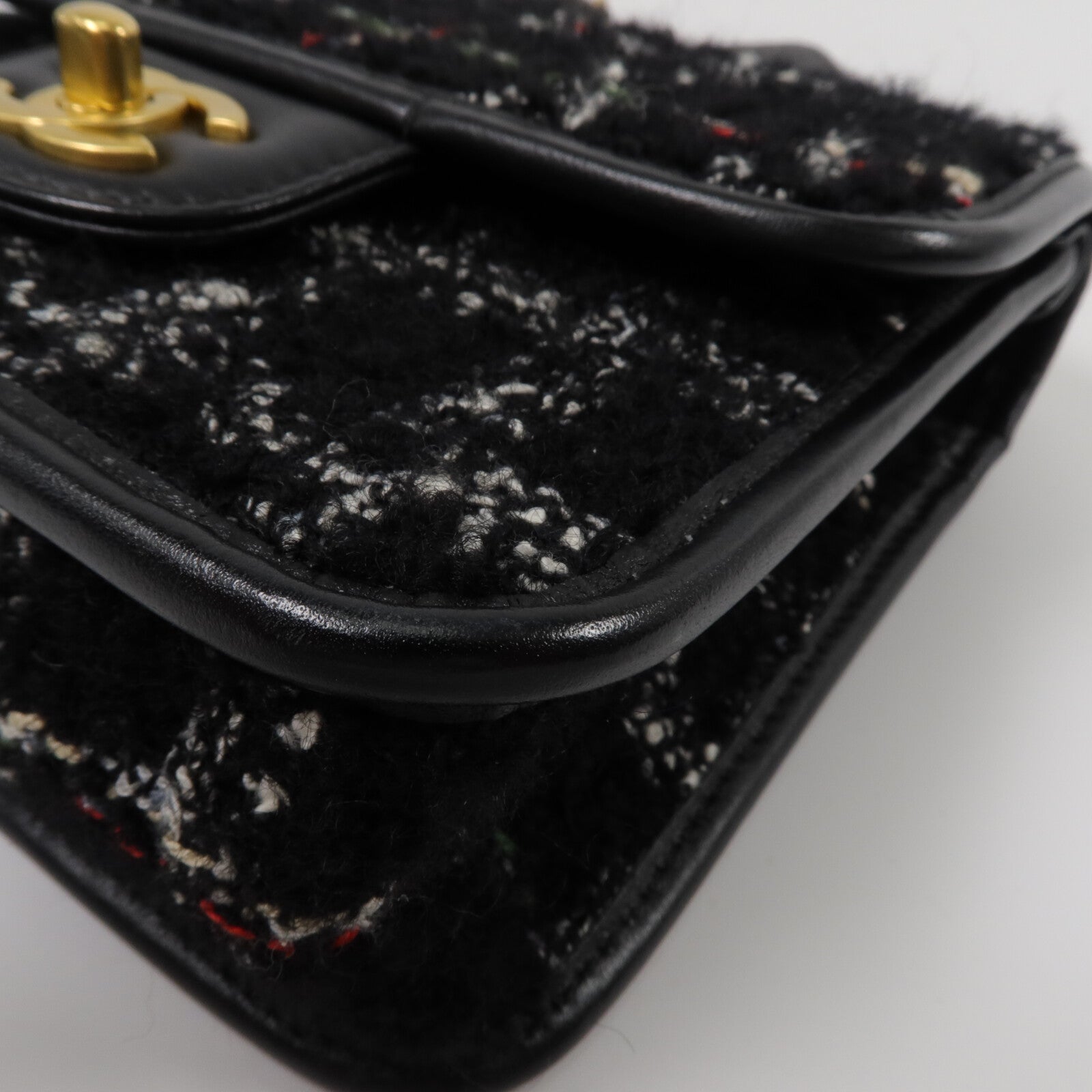 CHANEL Tweed/牛皮皮革Top Handle Flap Bag鏈帶手挽肩背兩用袋