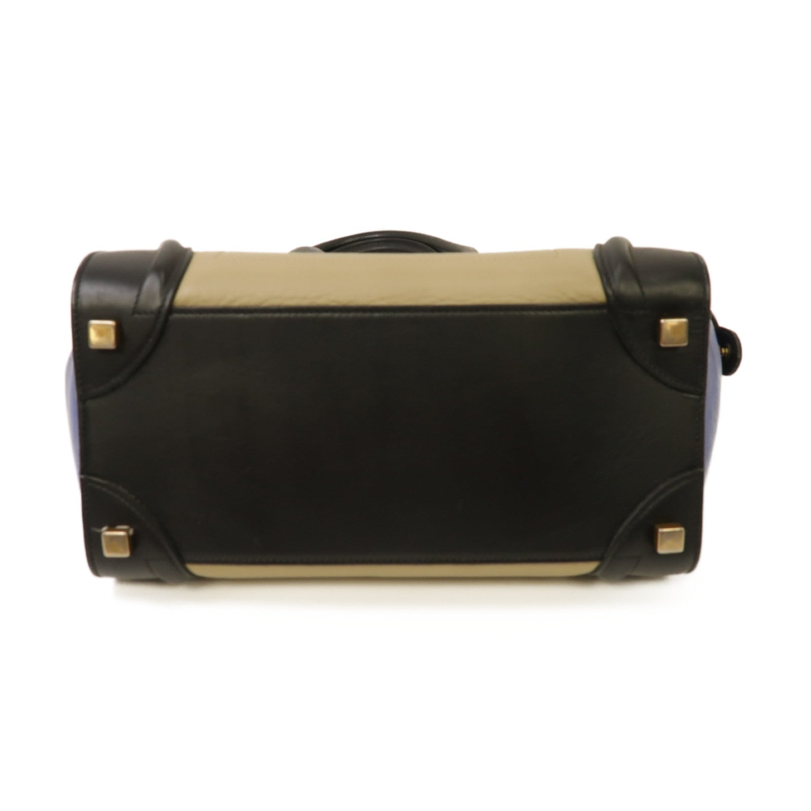 CELINE 牛皮皮革Mirco Luggage金扣手挽袋米色/黑色/藍色