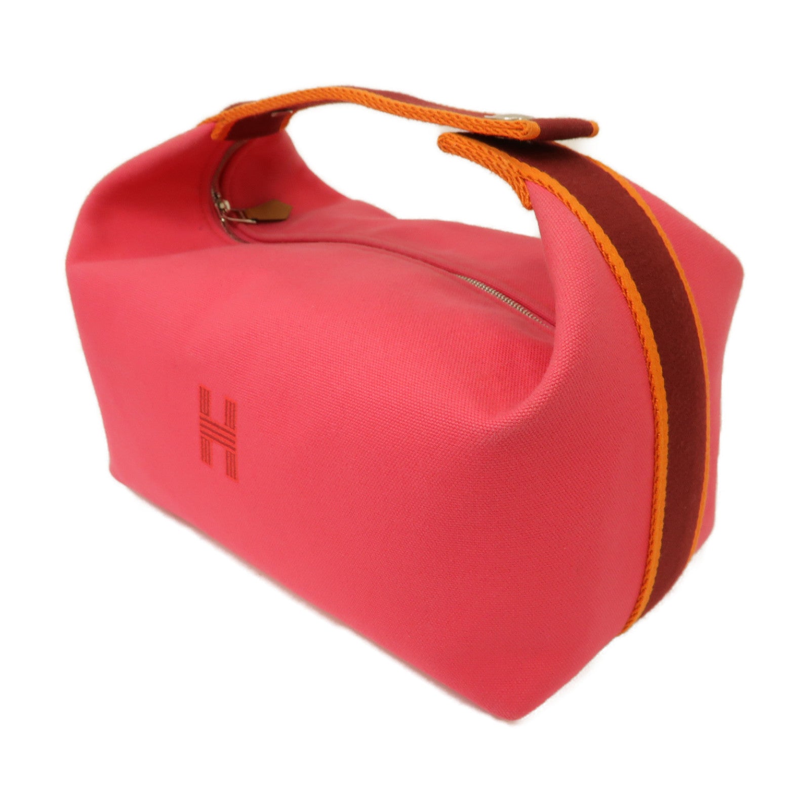 HERMES 帆布BridebA Brac銀扣手挽袋粉紅色