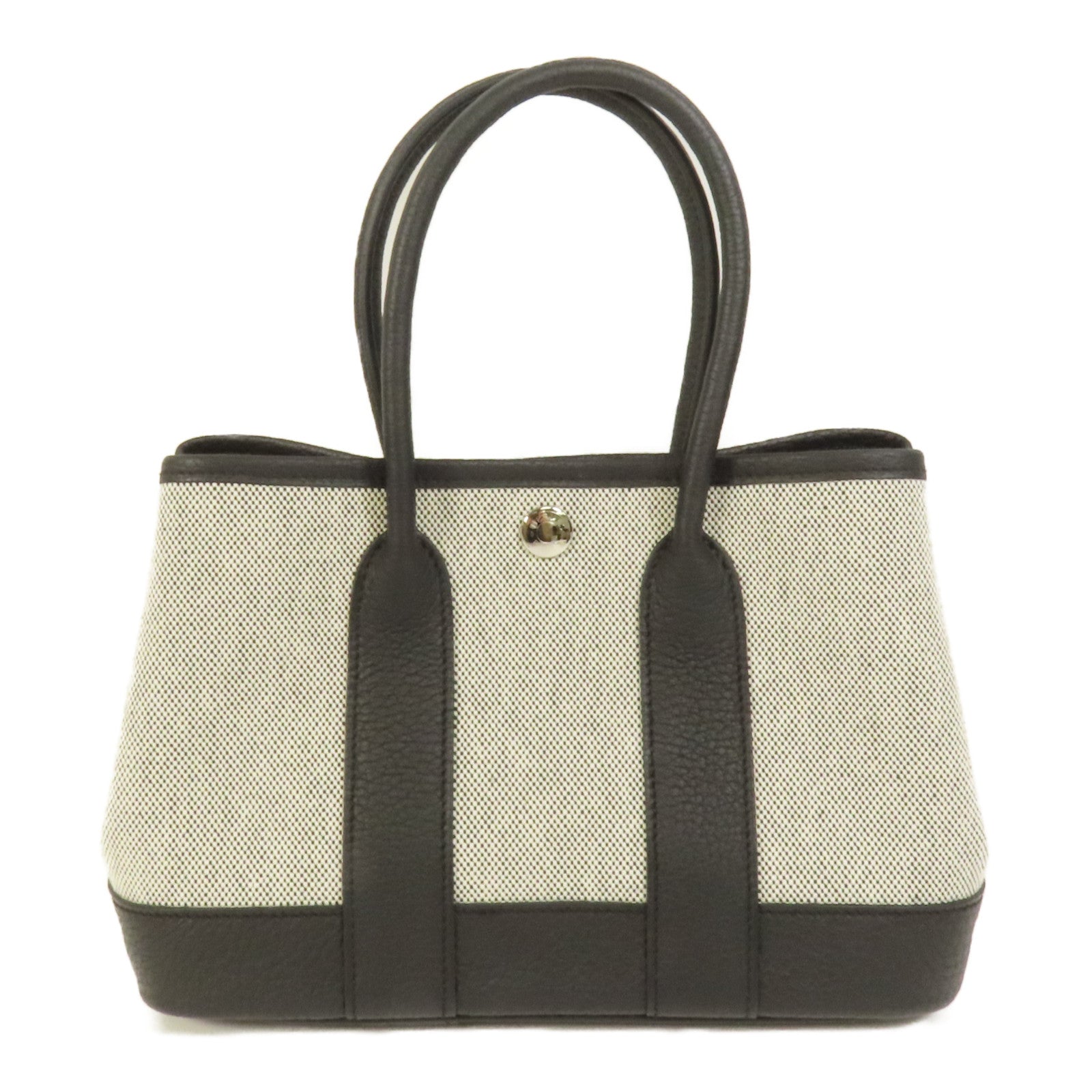 HERMES 帆布/Negonda皮革Garden Party 23銀扣手挽袋Noir