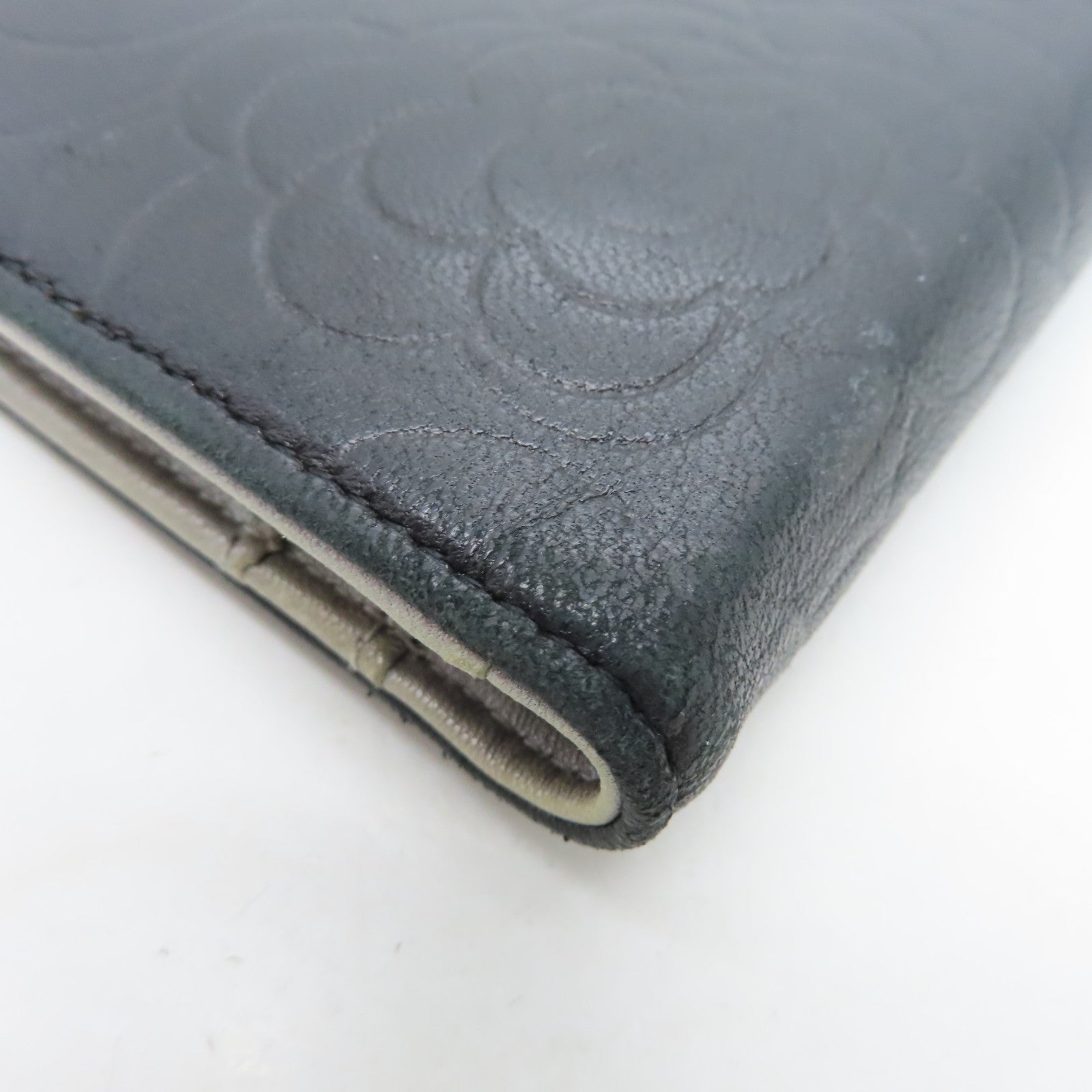 CHANEL Sheepskin Leather Long Wallet Silver Buckle Long Wallet Black