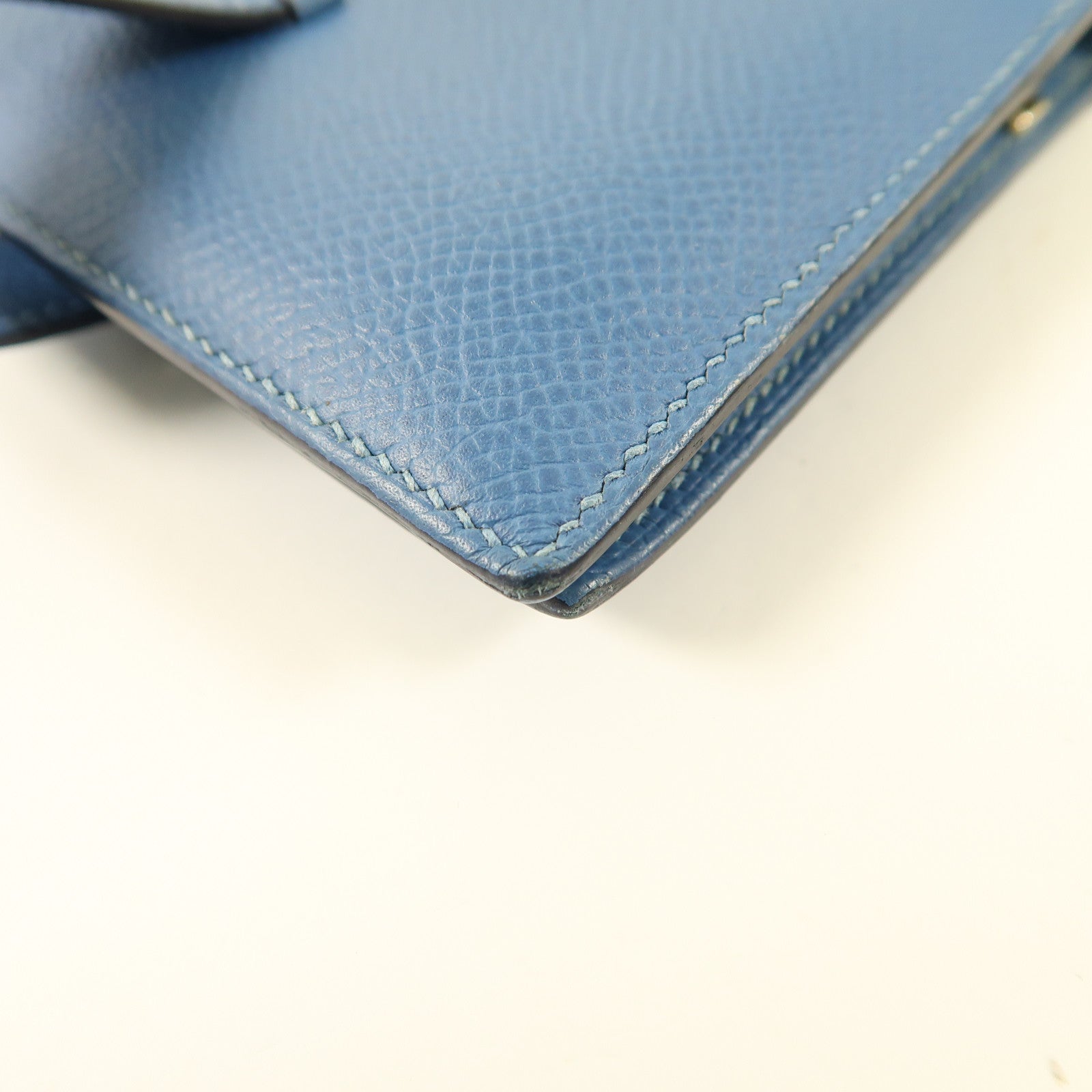 HERMES Epsom皮革Bearn Compant Wallet金扣錢包7R Bleu Azur