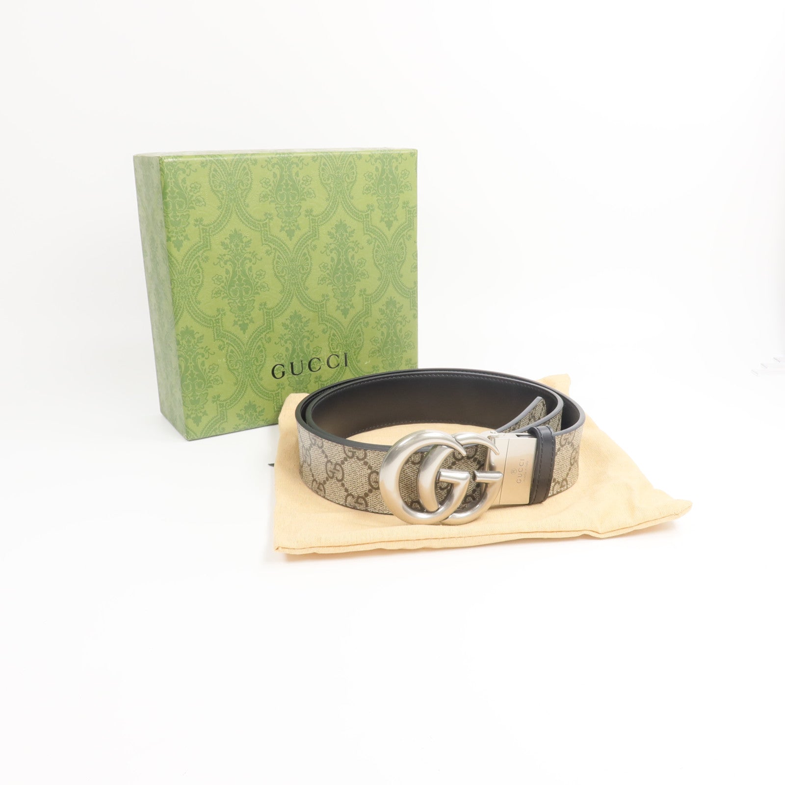GUCCI 塗層帆布/牛皮皮革Reversible G Buckle Belt 90cm皮帶
