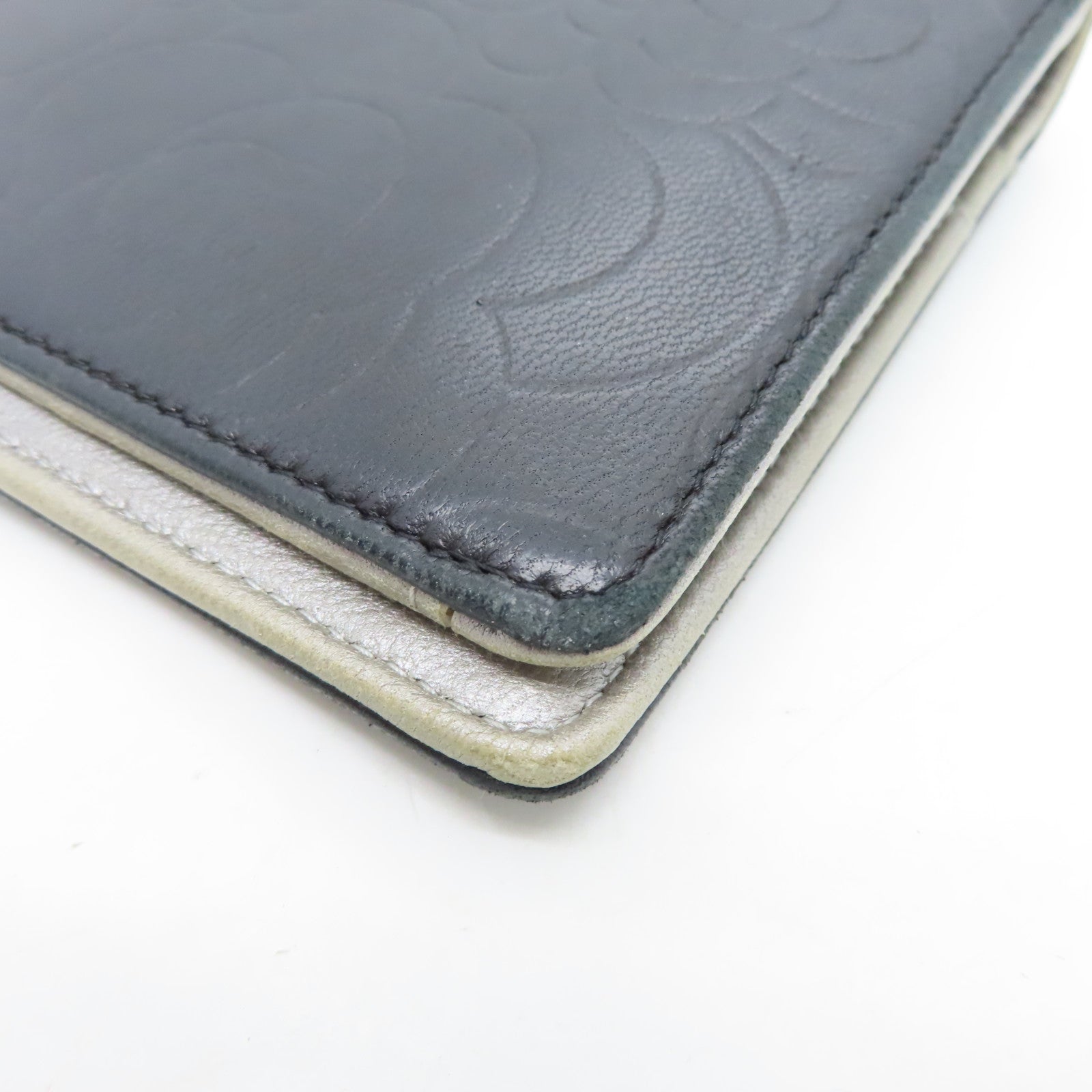 CHANEL Sheepskin Leather Long Wallet Silver Buckle Long Wallet Black