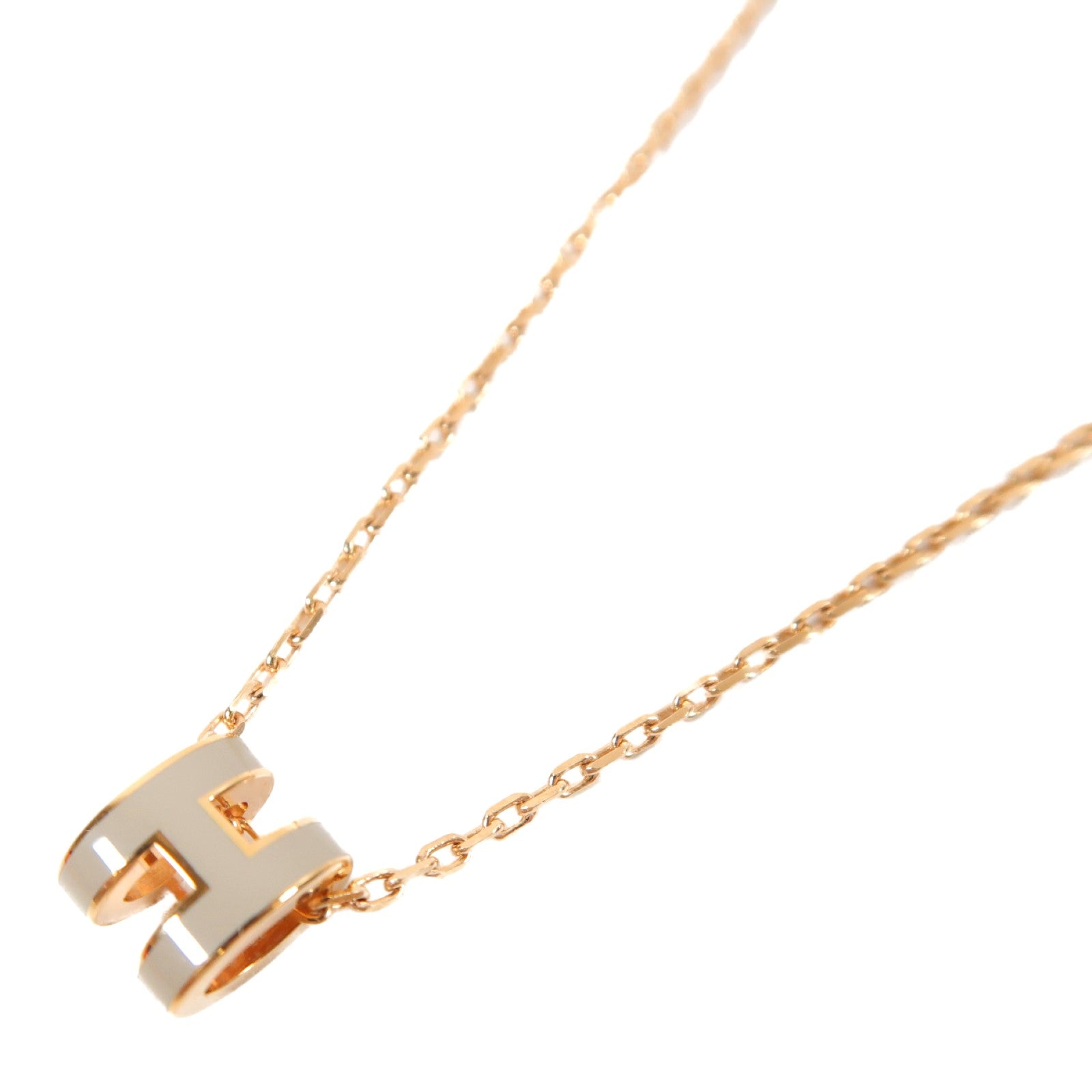 HERMES 金屬Pop H Mini Necklace項鍊金色/米色