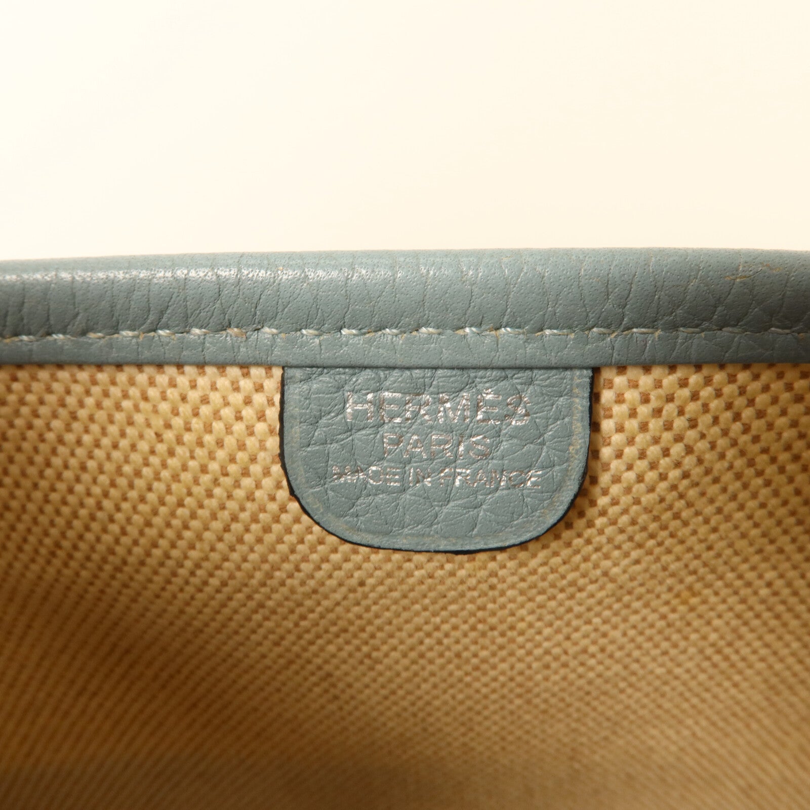HERMES Toile H帆布/Clemence皮革Evelyne GM肩背袋Ciel