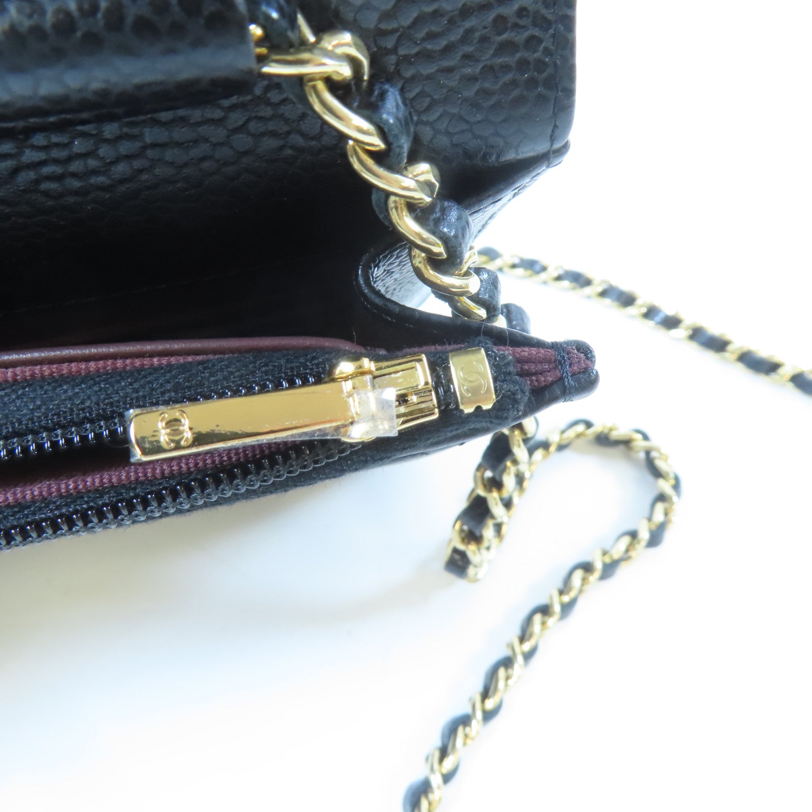 CHANEL 菱格Caviar皮革Wallet On Chain金扣鏈帶肩背袋黑色