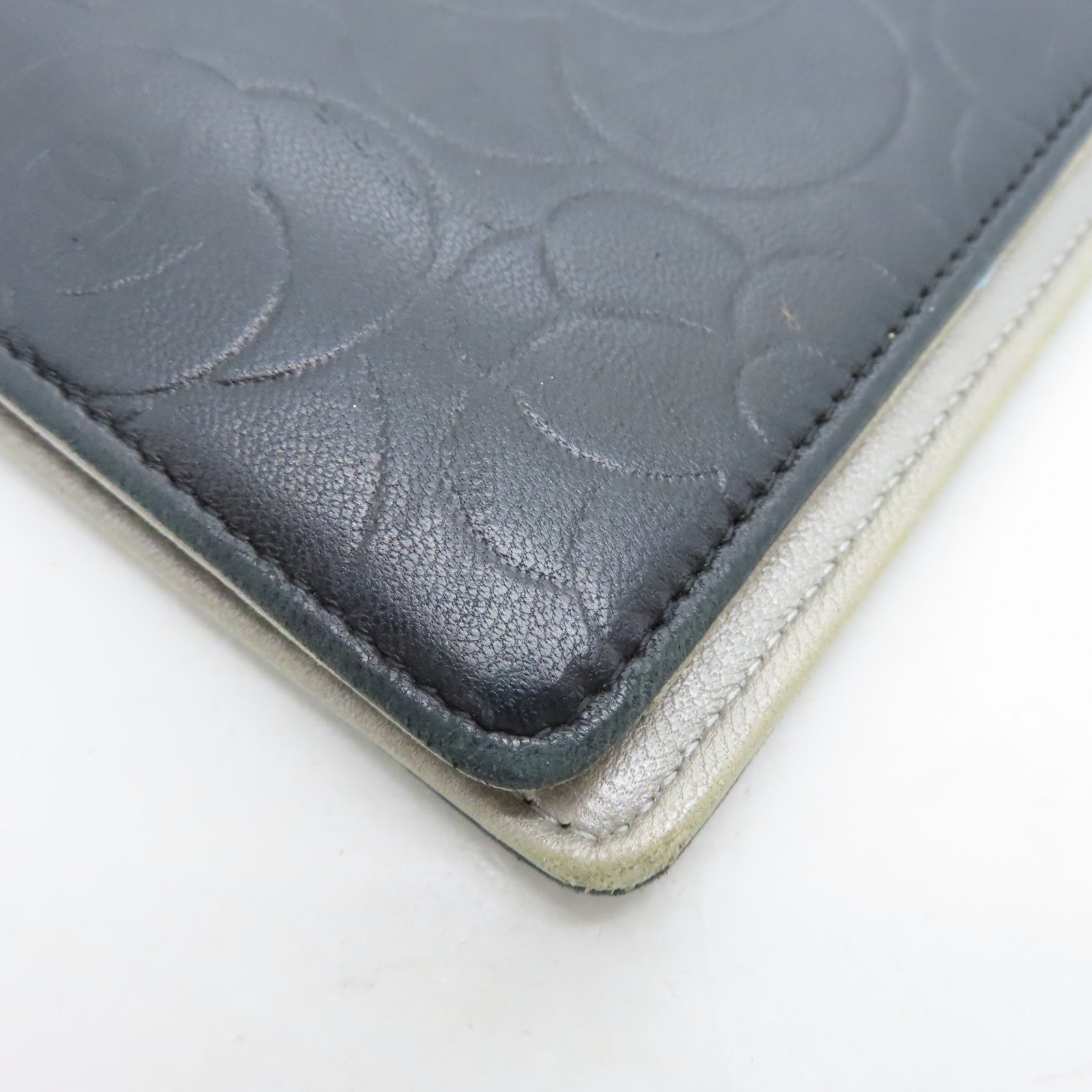CHANEL Sheepskin Leather Long Wallet Silver Buckle Long Wallet Black