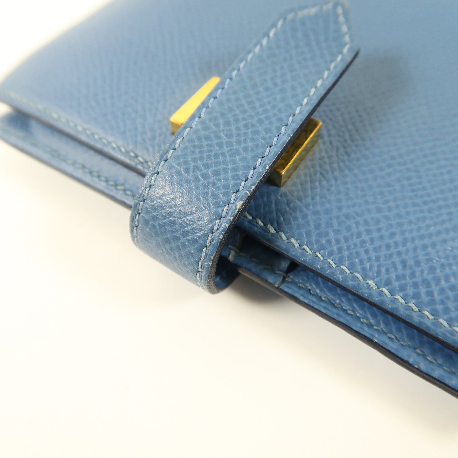 HERMES Epsom皮革Bearn Compant Wallet金扣錢包7R Bleu Azur