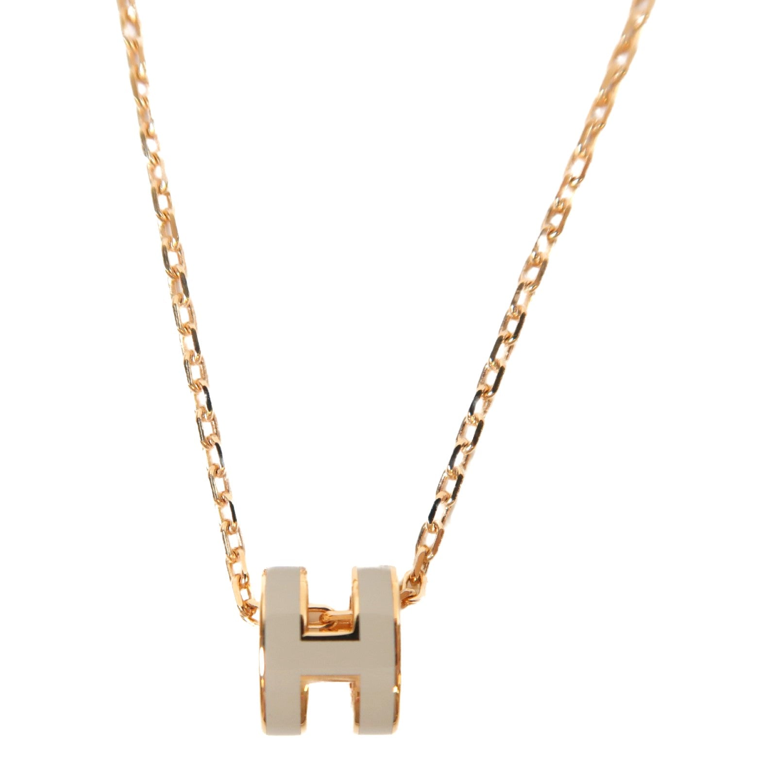 HERMES 金屬Pop H Mini Necklace項鍊金色/米色