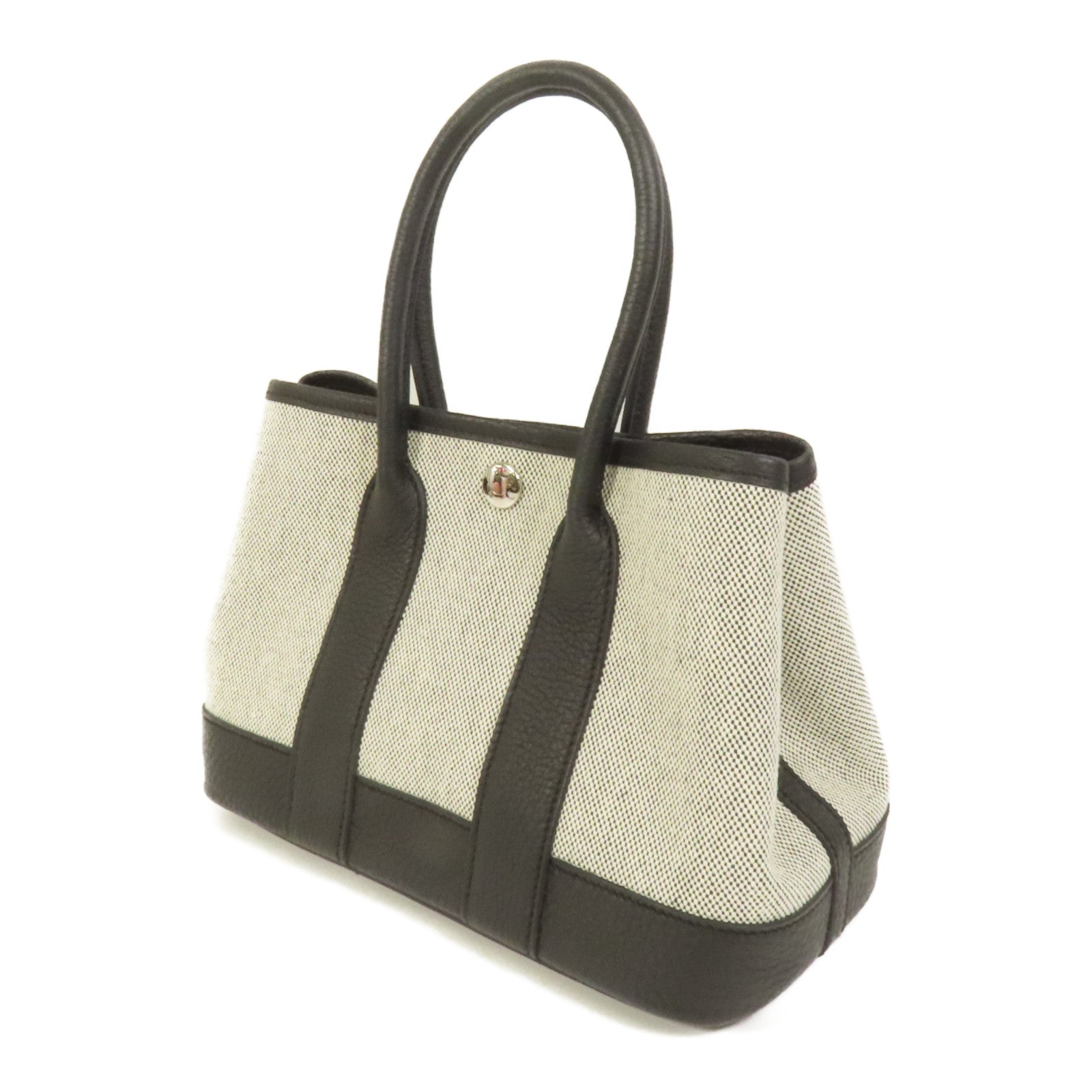 HERMES 帆布/Negonda皮革Garden Party 23銀扣手挽袋Noir