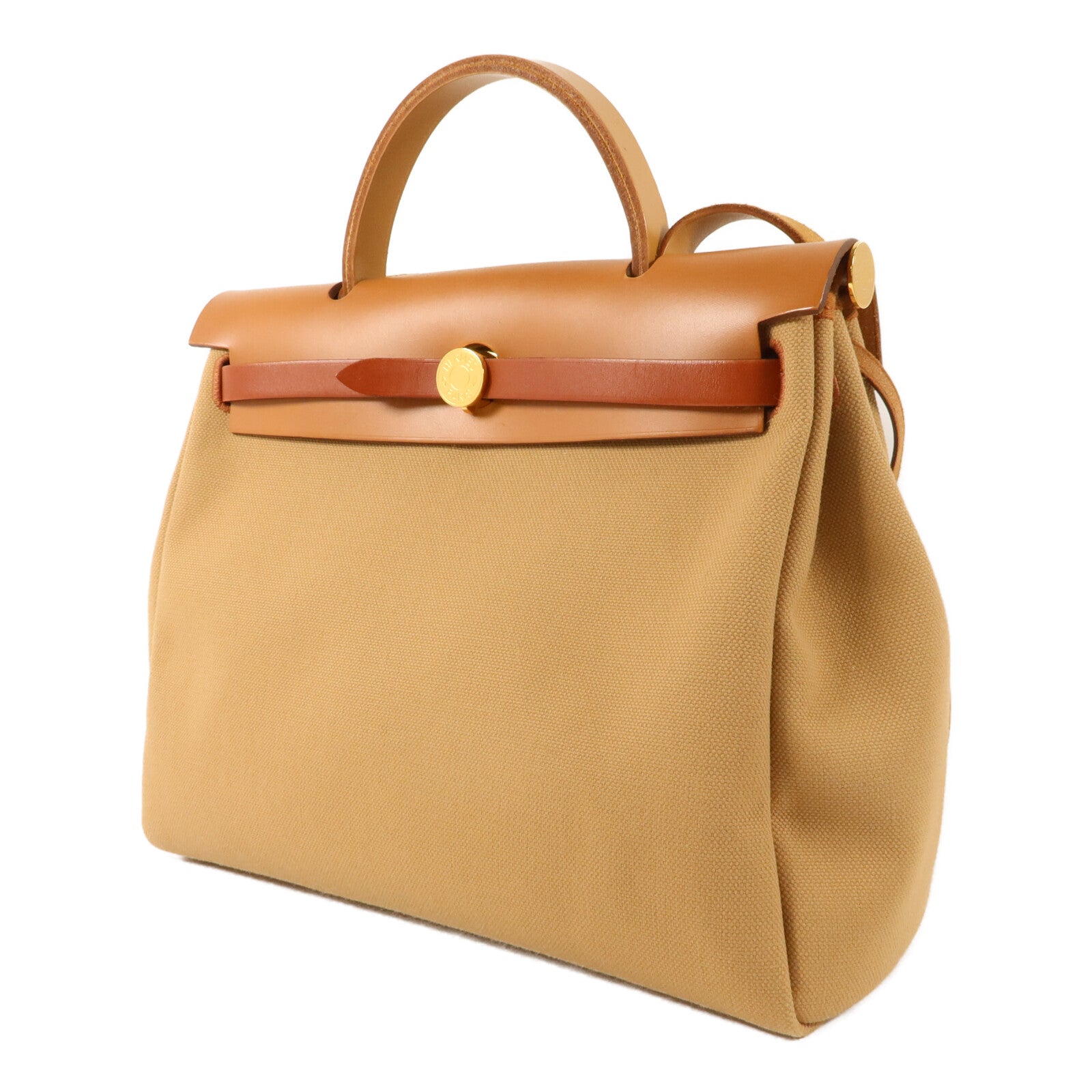 HERMES 帆布Herbag PM手挽肩背兩用袋Chai/Naturel-Sable/Fauve/Cuivre
