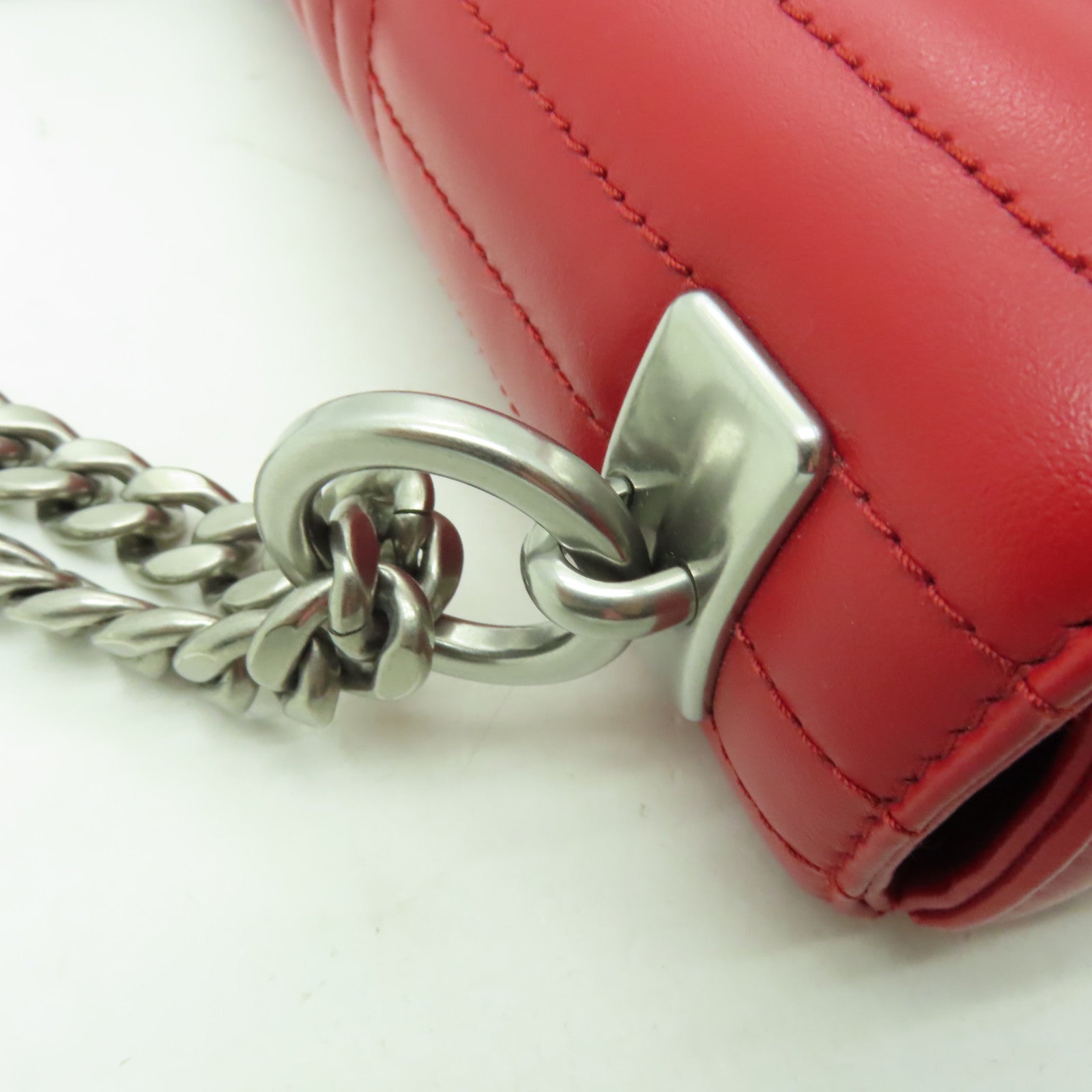 PRADA 牛皮皮革Shoulder Bag銀扣鏈帶肩背袋紅色