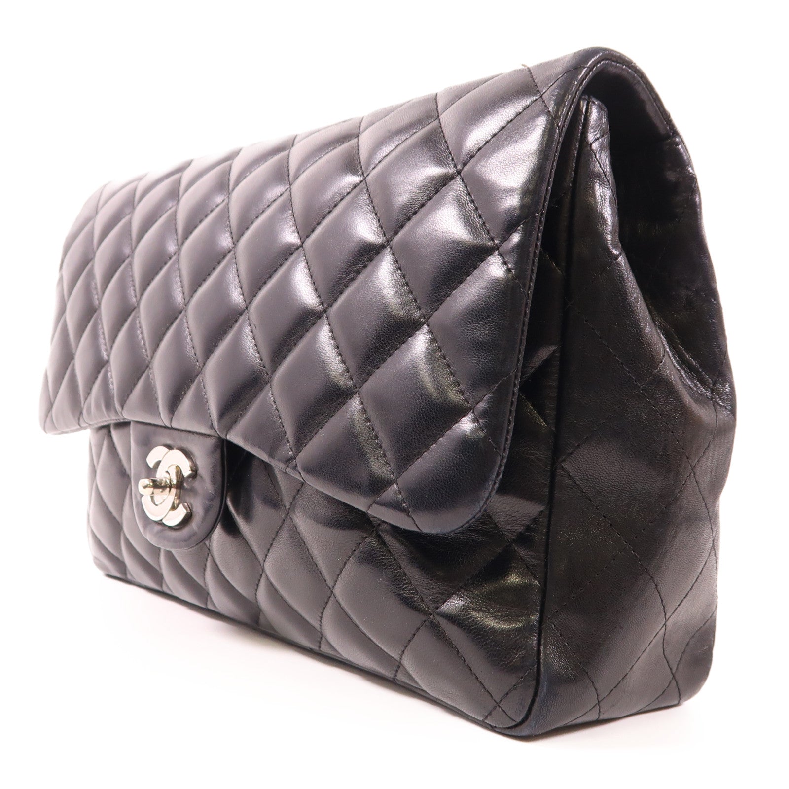 CHANEL 牛皮皮革Large Classic銀扣鏈帶肩背袋