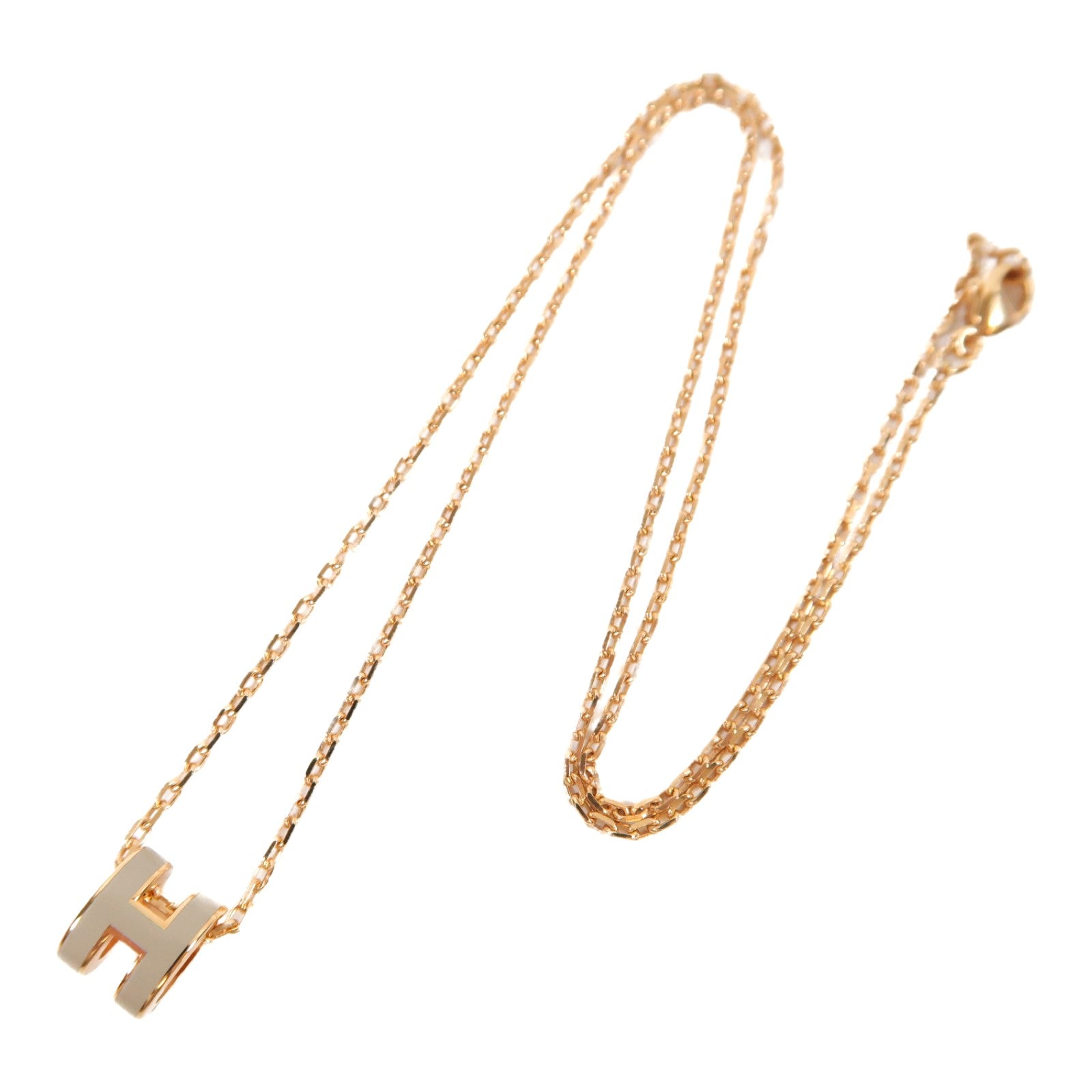 HERMES 金屬Pop H Mini Necklace項鍊金色/米色