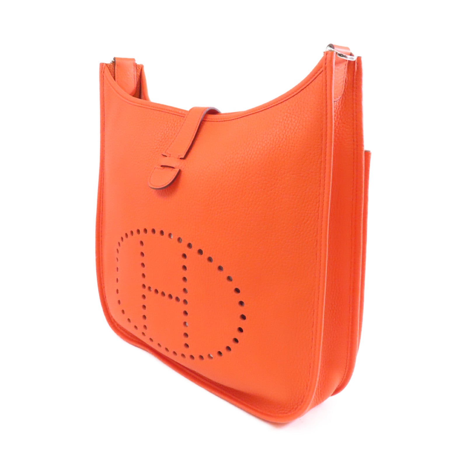 HERMES Clemence皮革Evelyne GM銀扣肩背袋Orange橙色