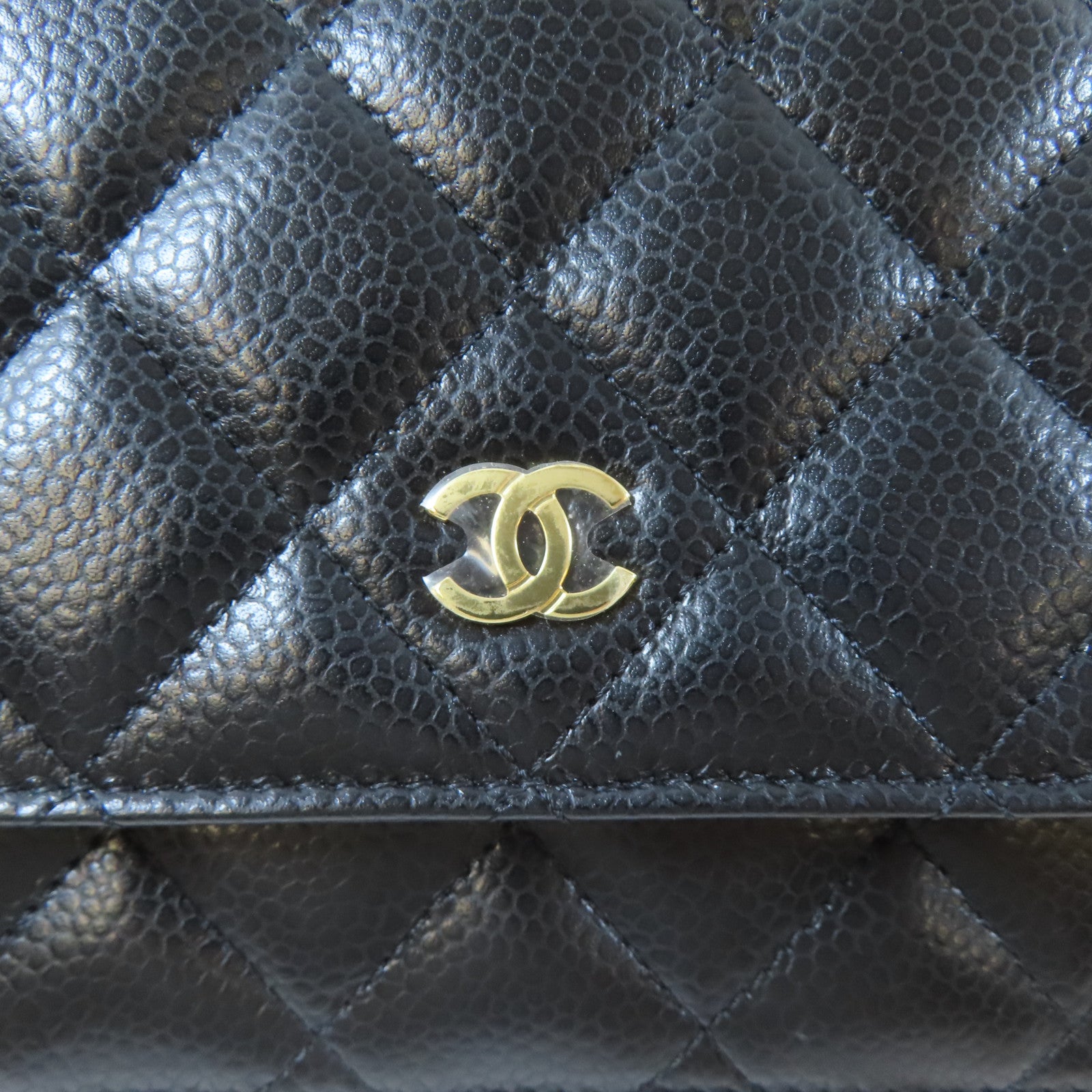 CHANEL 菱格Caviar皮革Wallet On Chain金扣鏈帶肩背袋黑色