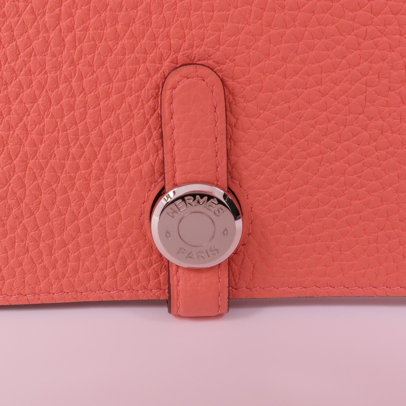 HERMES Clemence皮革Dogon銀扣長錢包Rose Candy