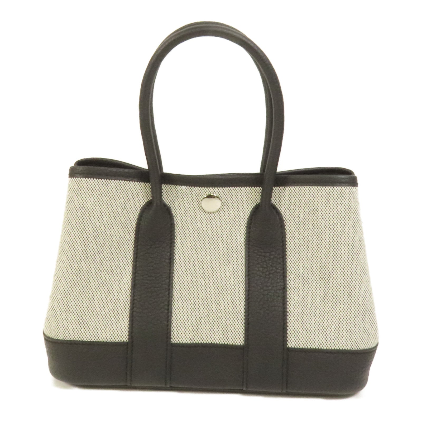 HERMES 帆布/Negonda皮革Garden Party 23銀扣手挽袋Noir