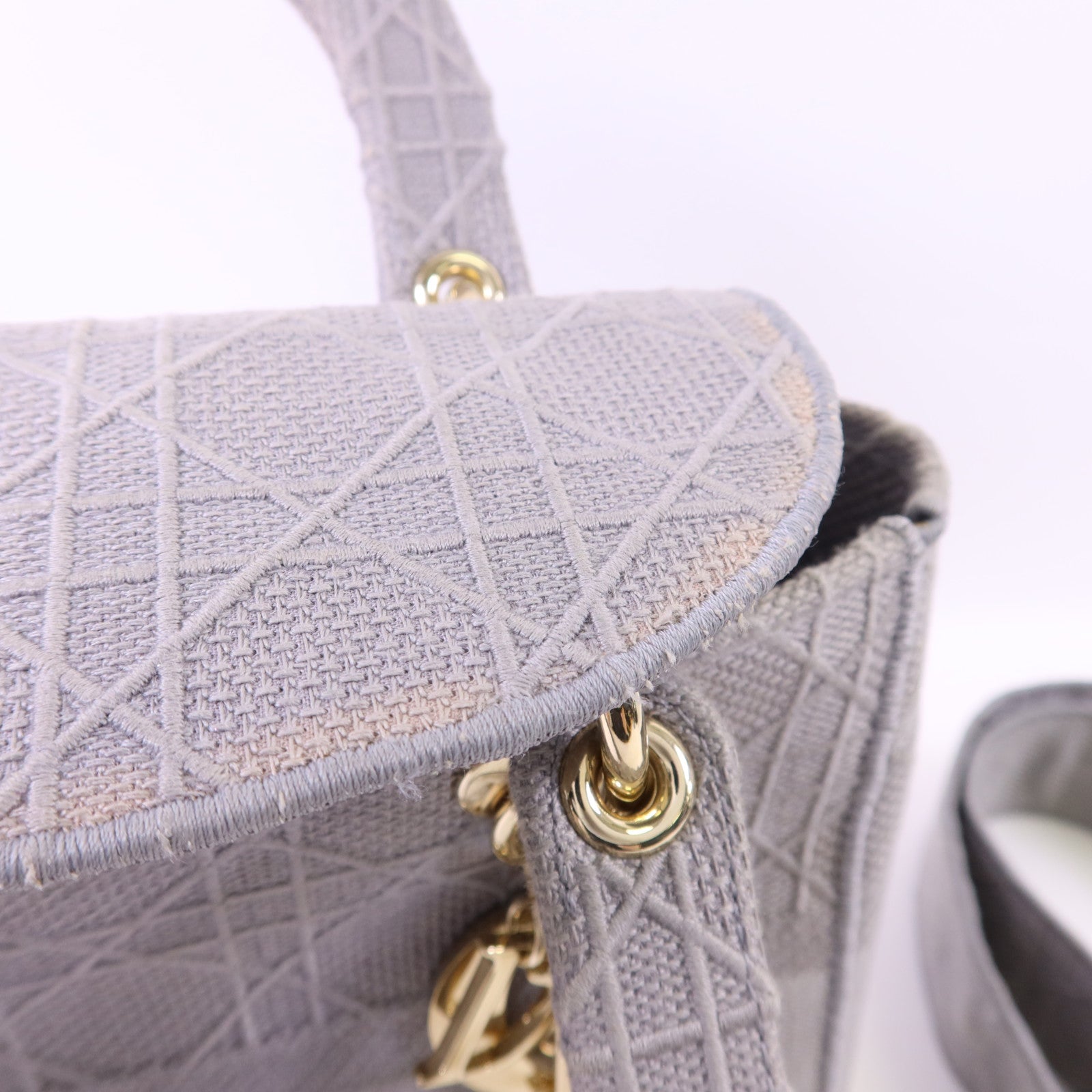 Dior 帆布Lady Dior金扣手挽肩背兩用袋