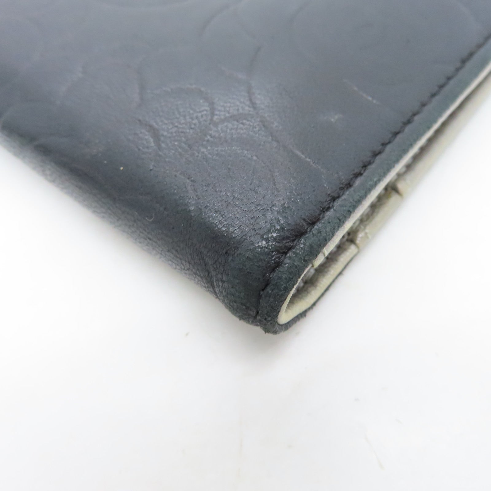 CHANEL Sheepskin Leather Long Wallet Silver Buckle Long Wallet Black