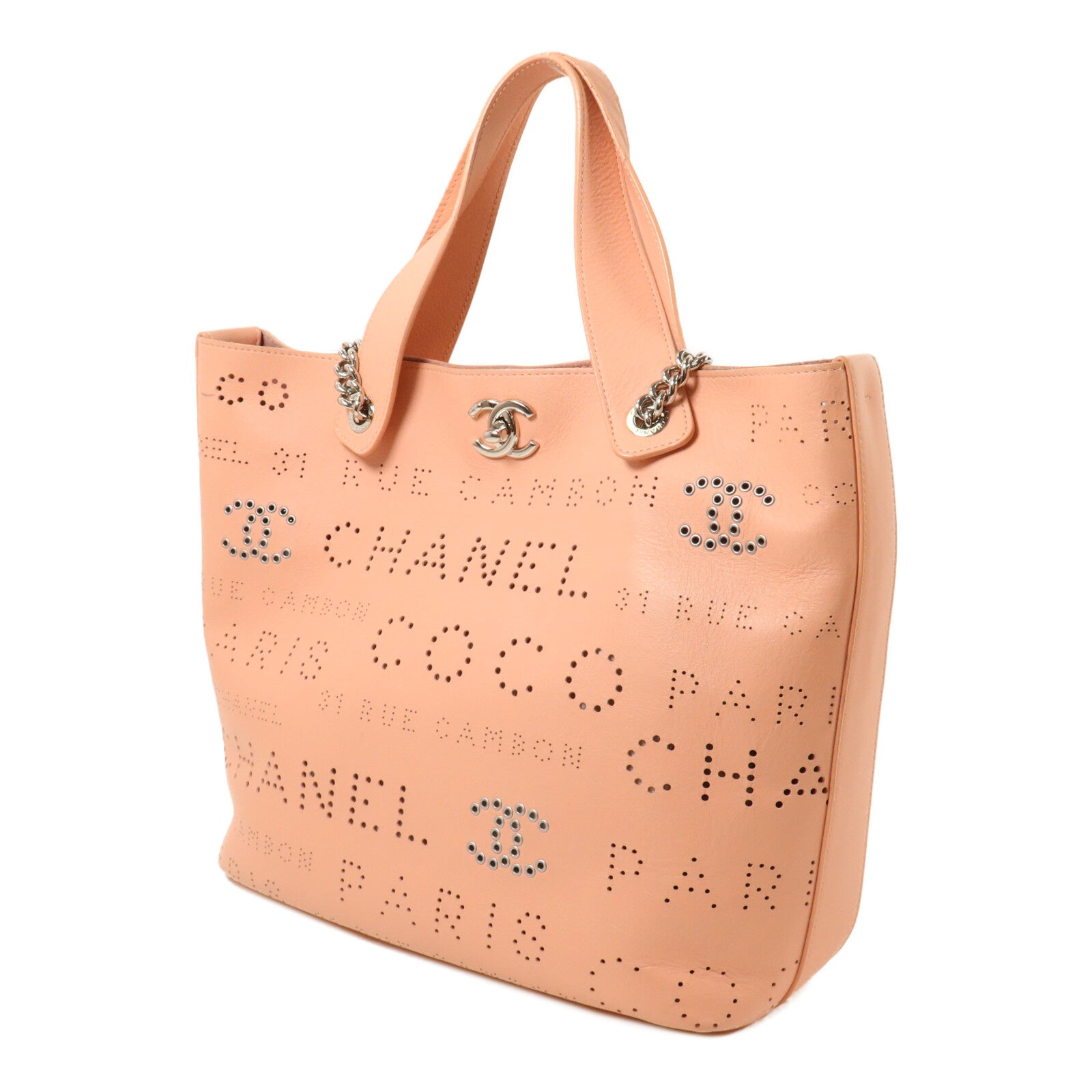 CHANEL 牛皮皮革Logo Eyelets Perforated Tote鏈帶手挽肩背兩用袋
