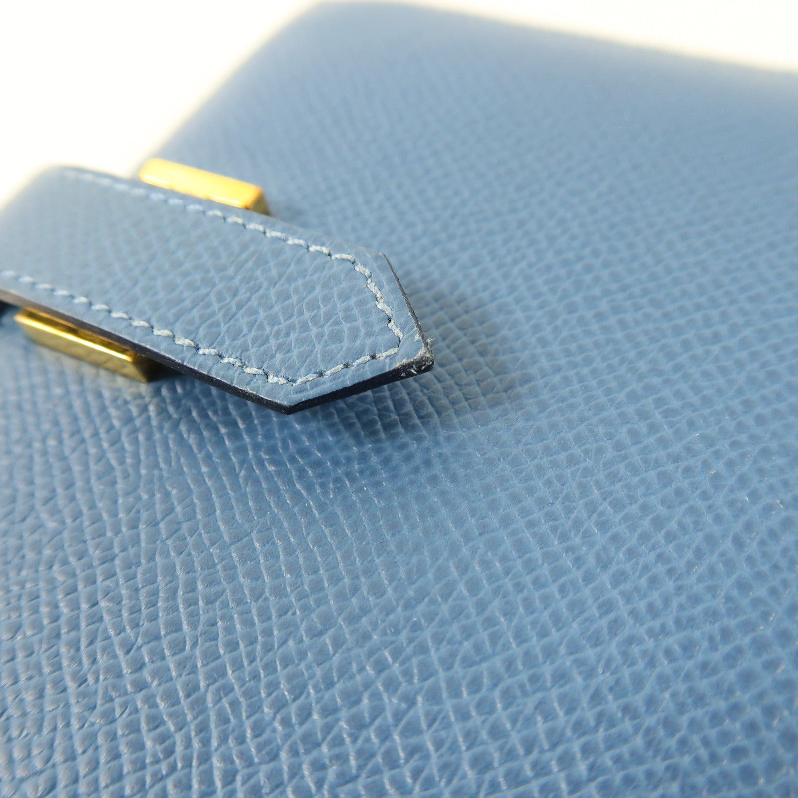 HERMES Epsom皮革Bearn Compant Wallet金扣錢包7R Bleu Azur
