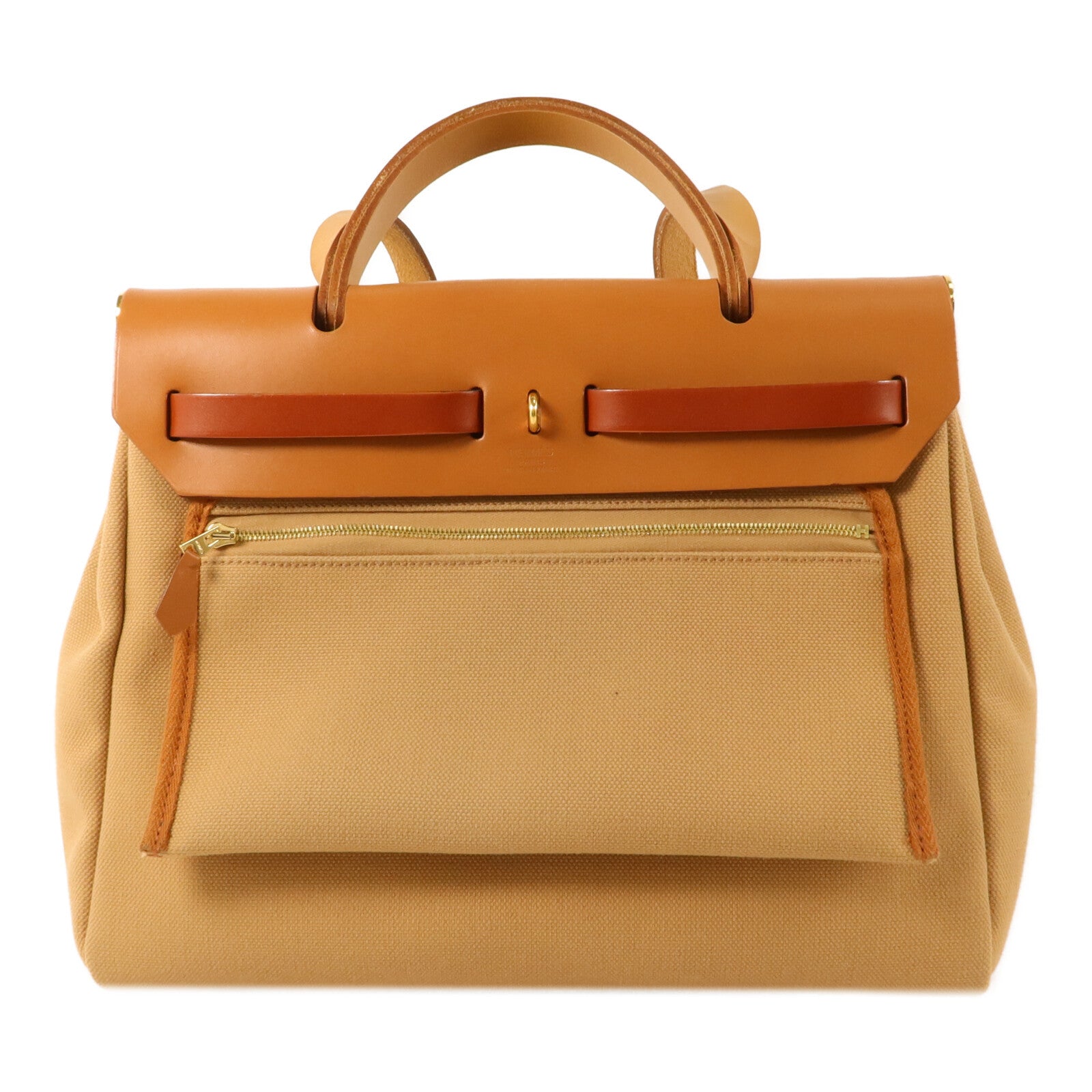 HERMES 帆布Herbag PM手挽肩背兩用袋Chai/Naturel-Sable/Fauve/Cuivre