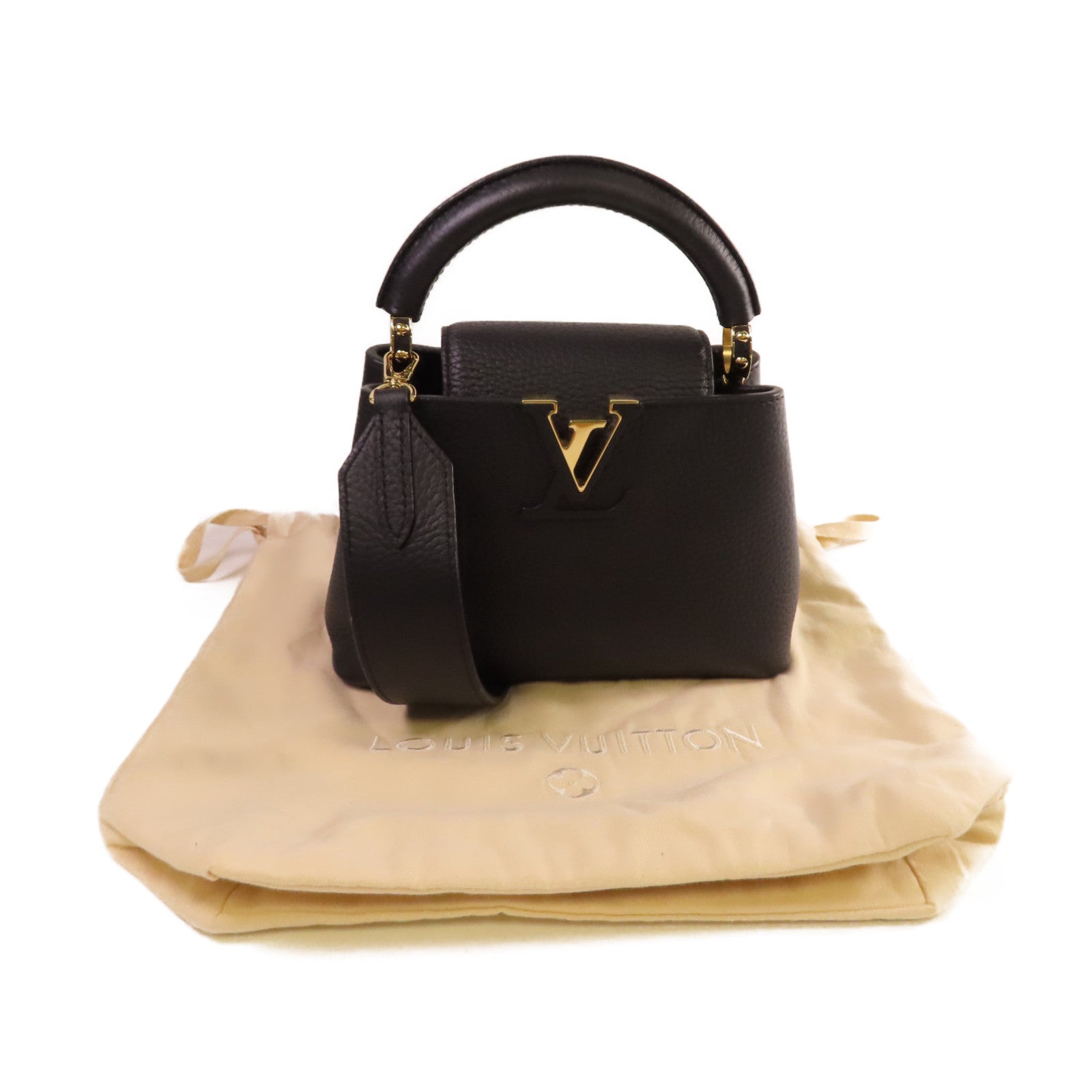 LOUIS VUITTON 【激減優惠】Taurillon Leather Capucines Mini 2Way Shoulder Bag金扣手挽肩背兩用袋黑色
